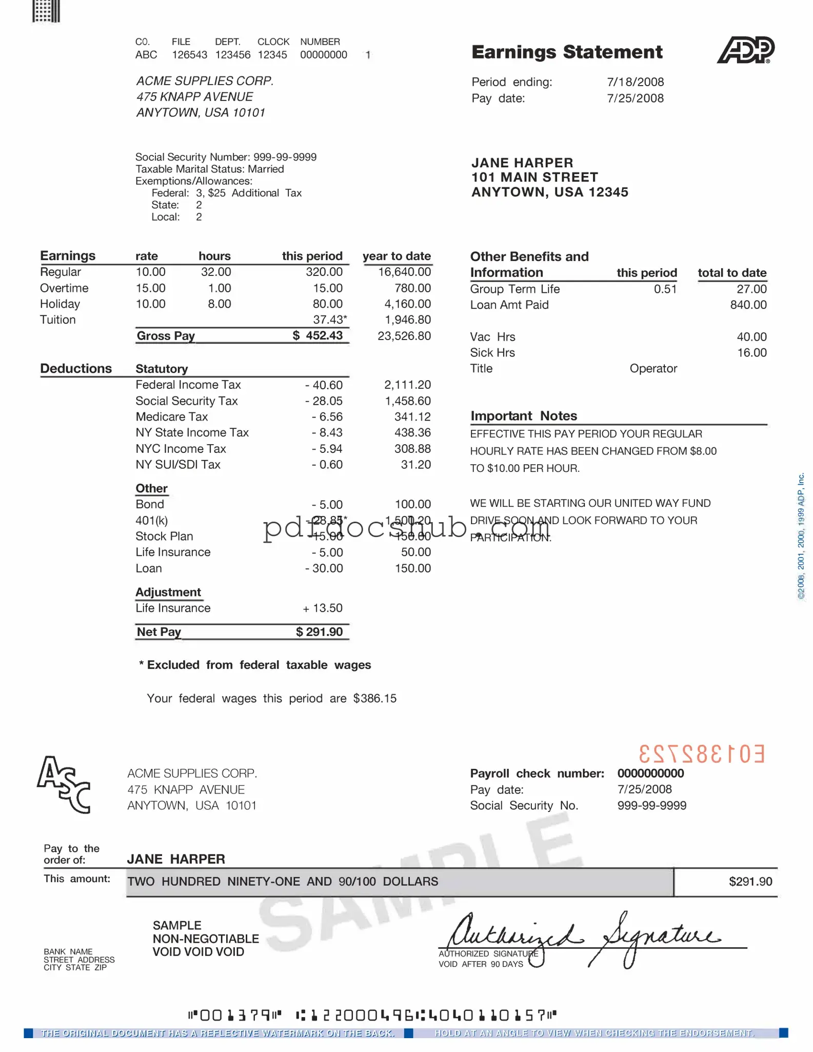 Adp Pay Stub Template