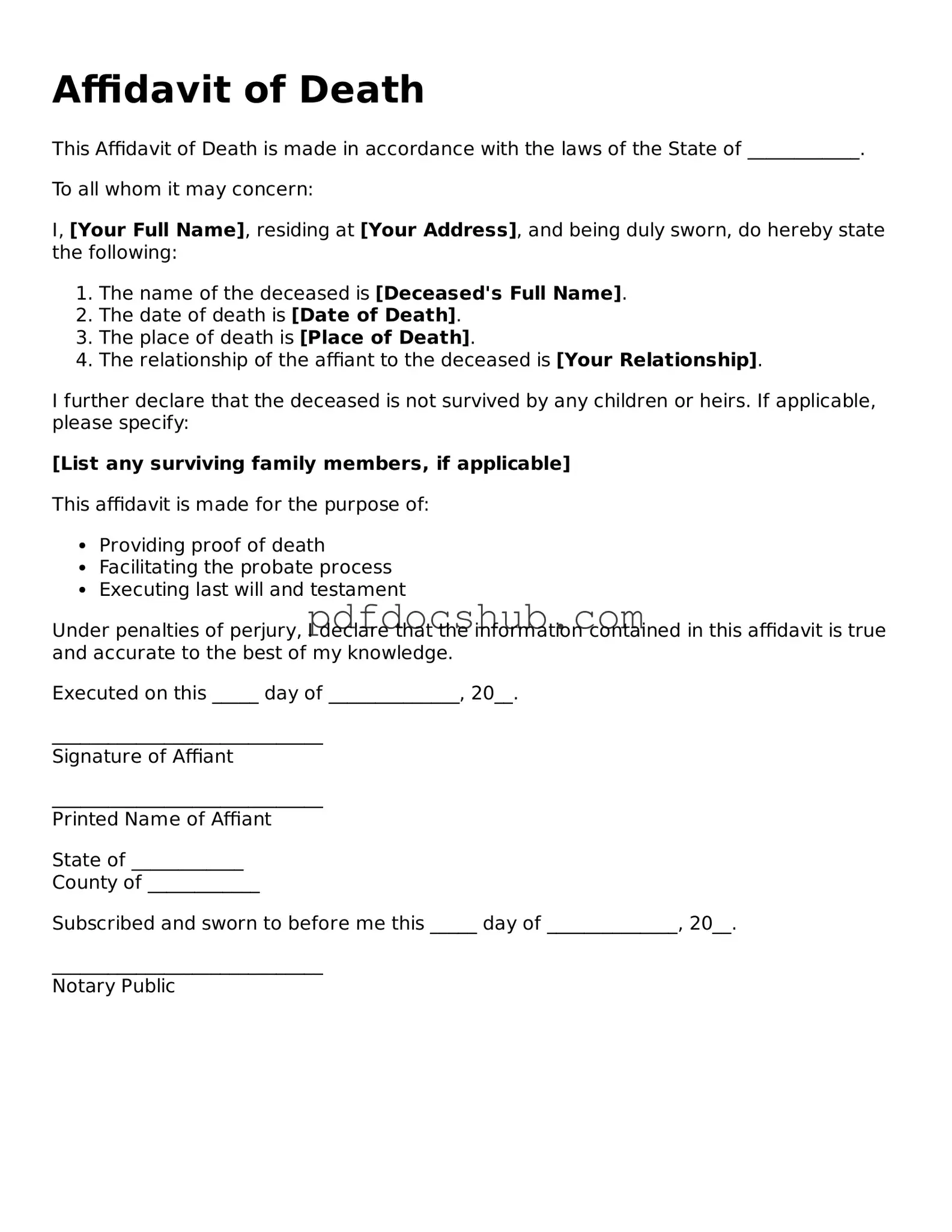 Legal Affidavit of Death Template