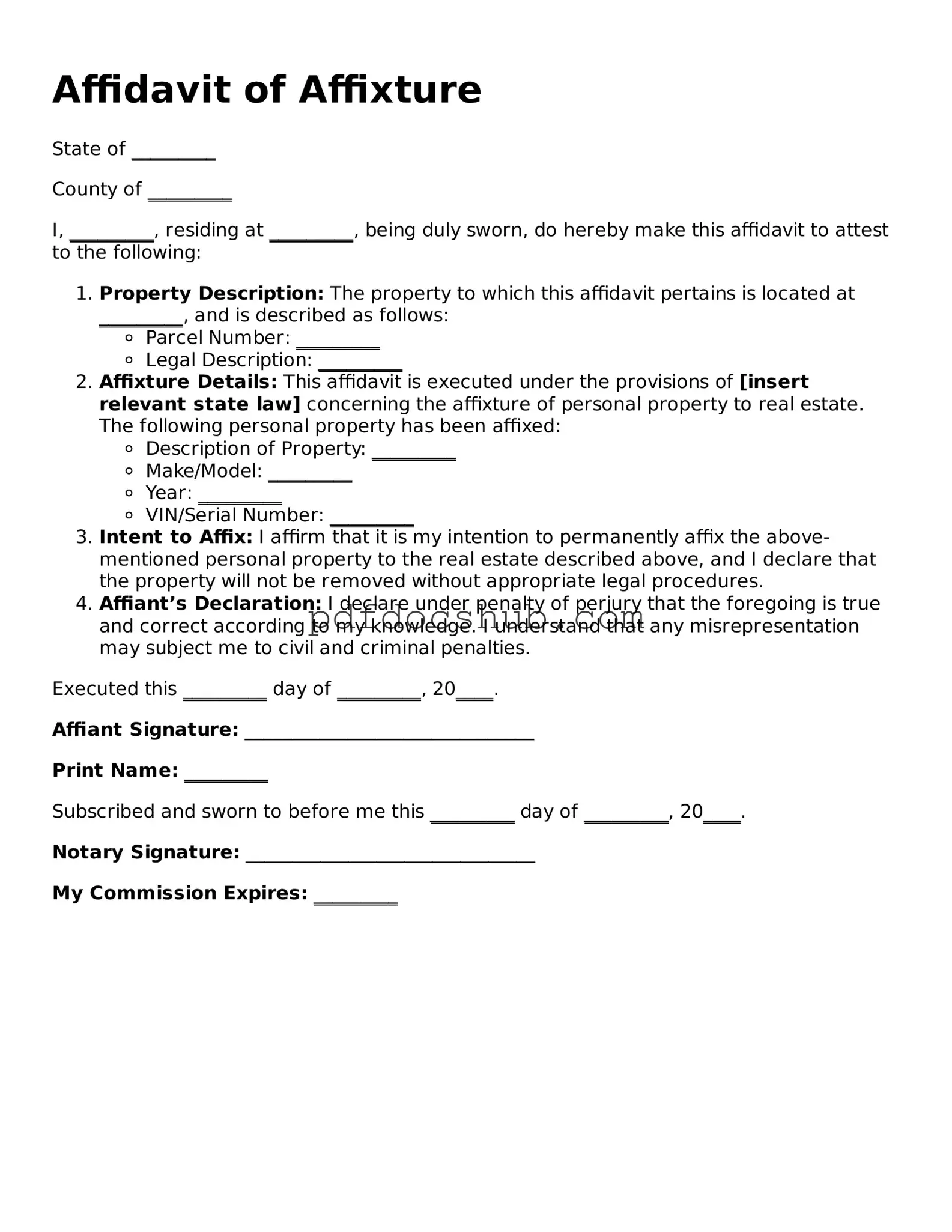 Legal Affidavit of Affixture Template