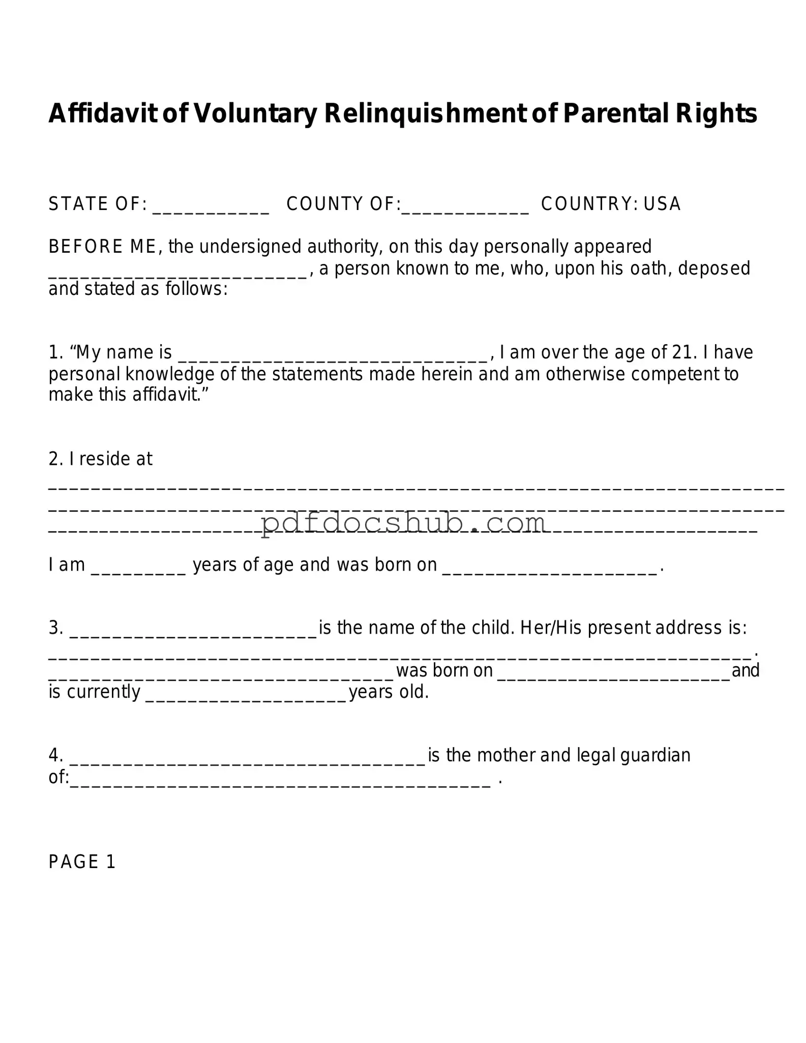 Affidavit Parental Rights Template