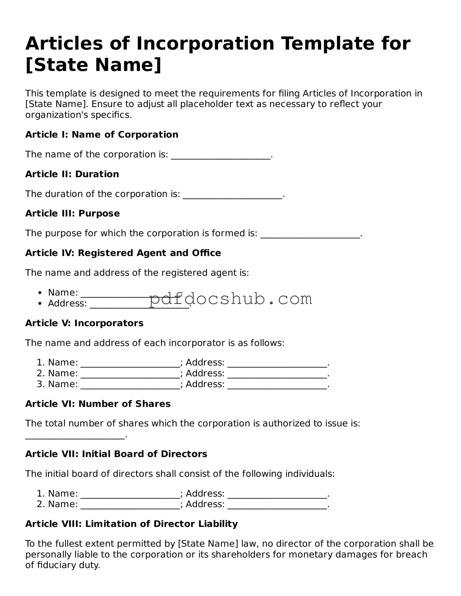 Legal Articles of Incorporation Template