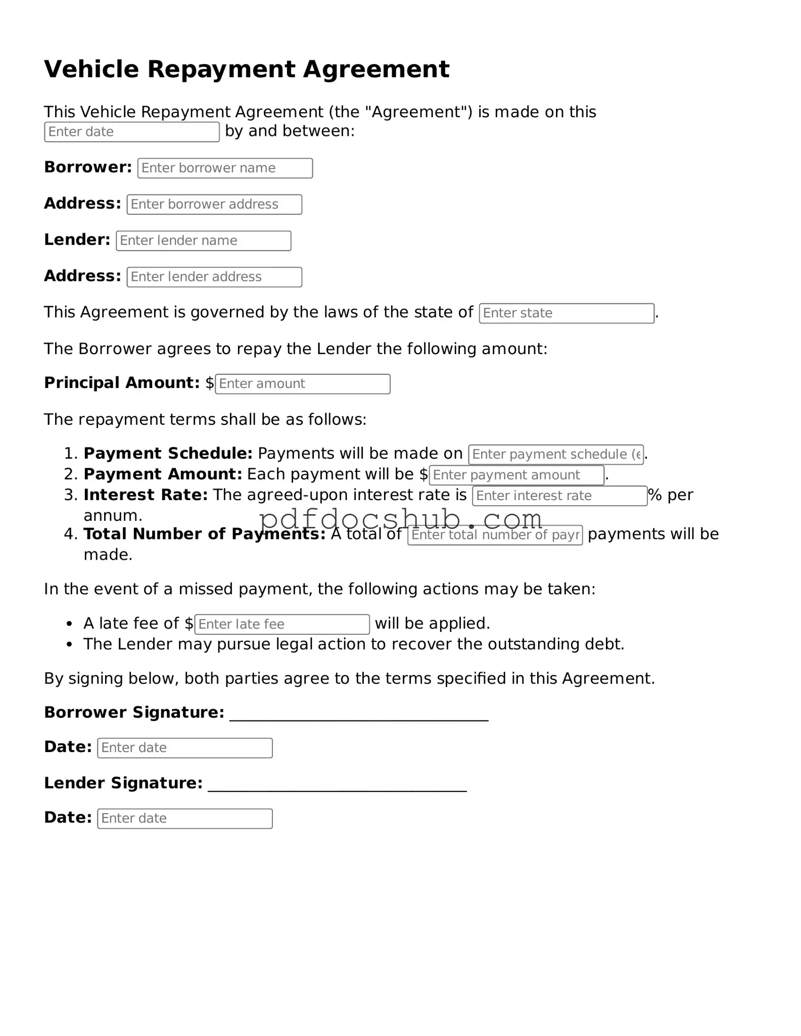 Legal Vehicle Repayment Agreement Template