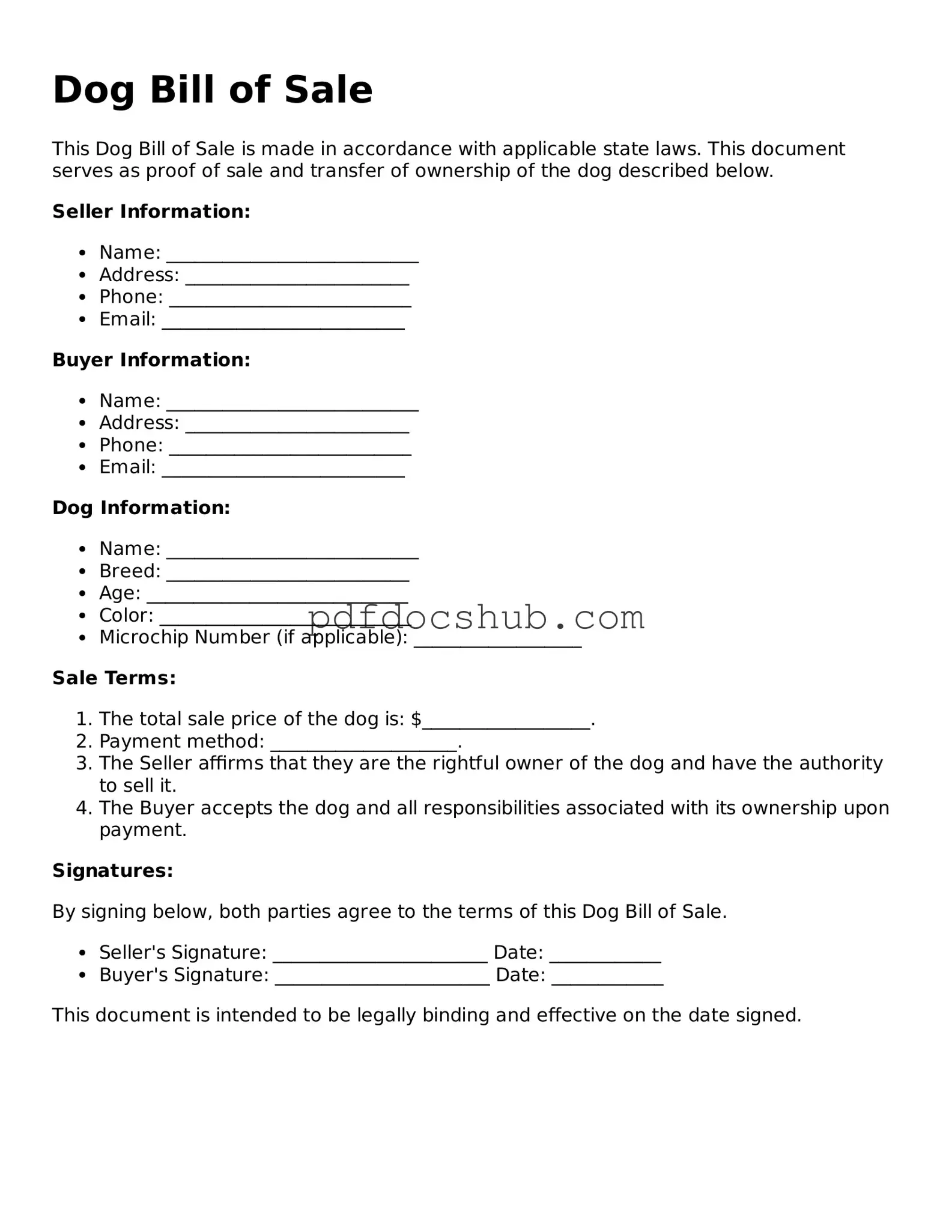 Legal Dog Bill of Sale Template