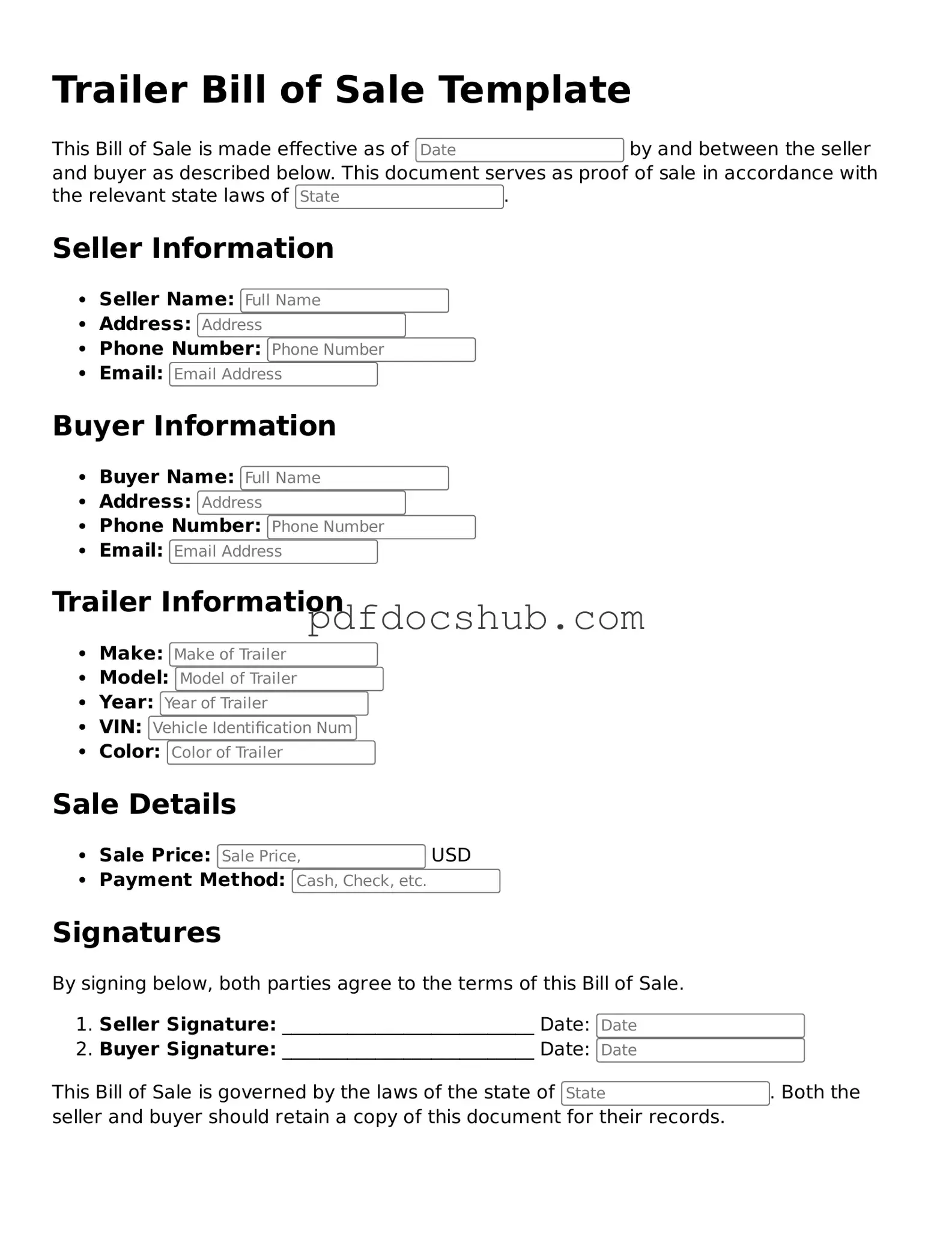 Legal Trailer Bill of Sale Template