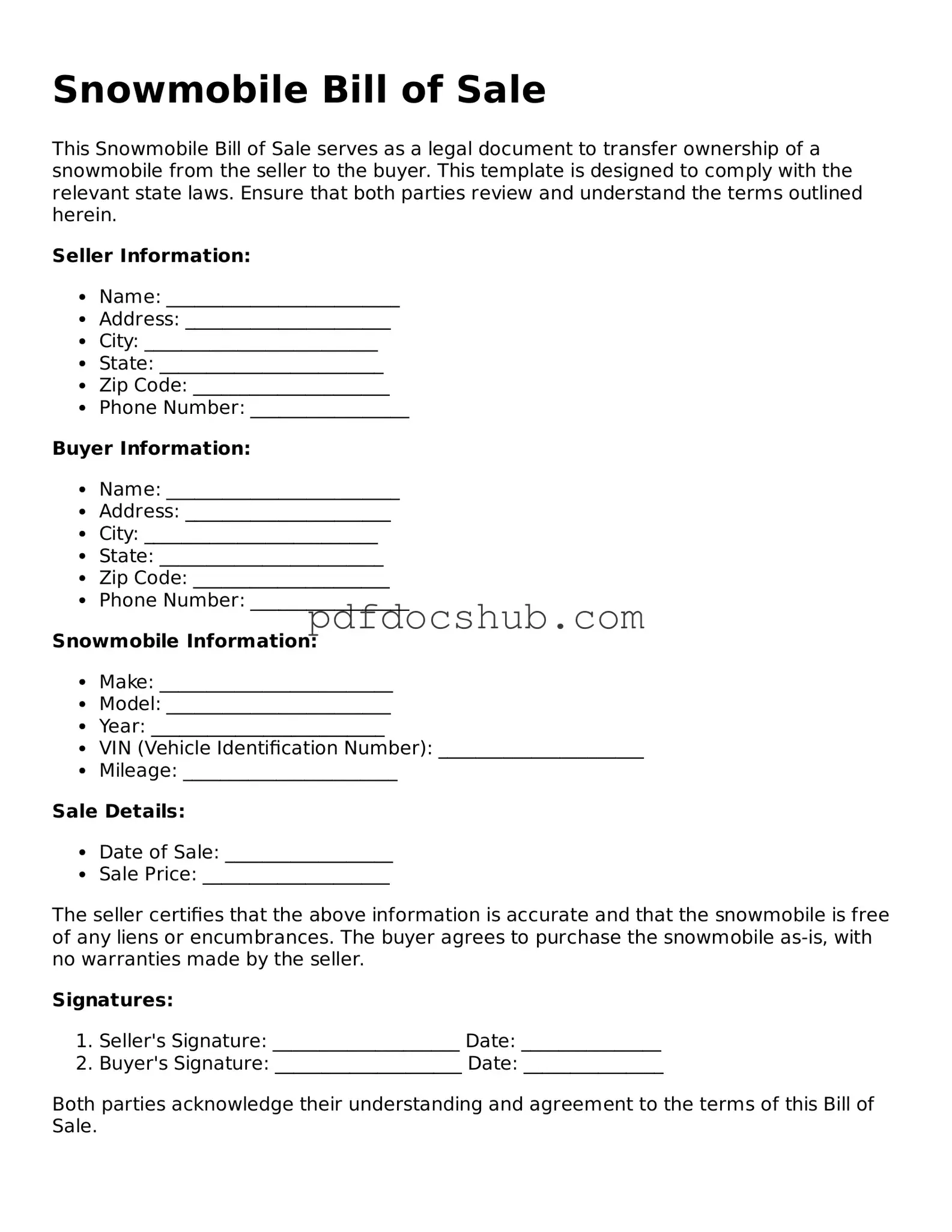Legal Snowmobile Bill of Sale Template