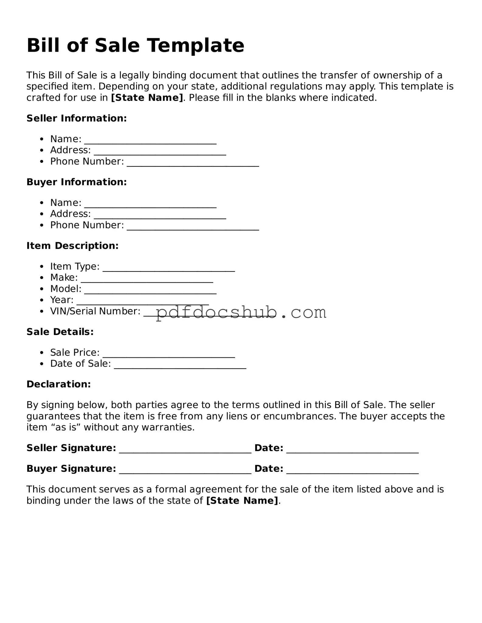 Legal Bill of Sale Template