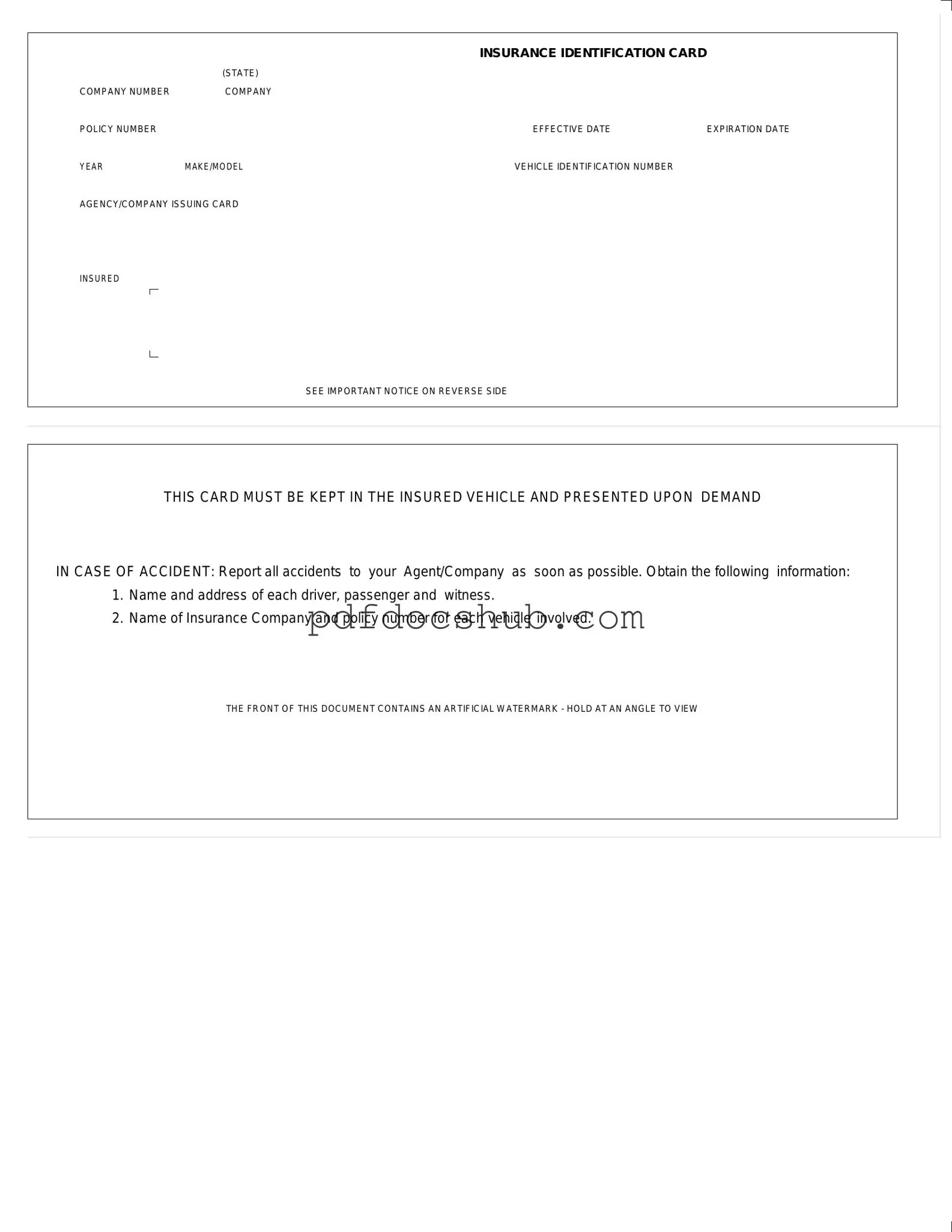 Auto Insurance Card Template