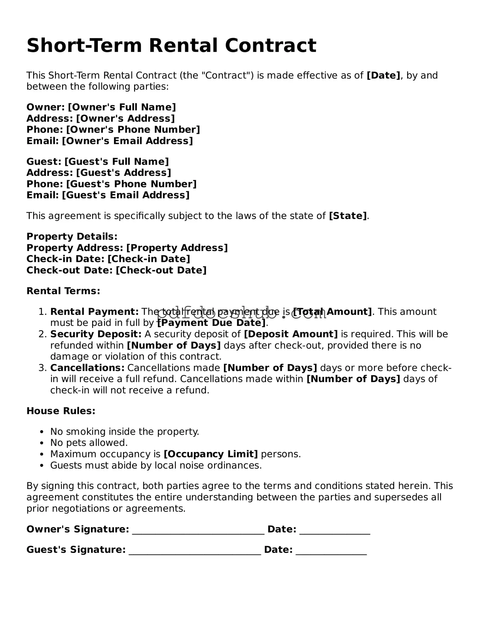 Legal Short-Term Rental Contract Template