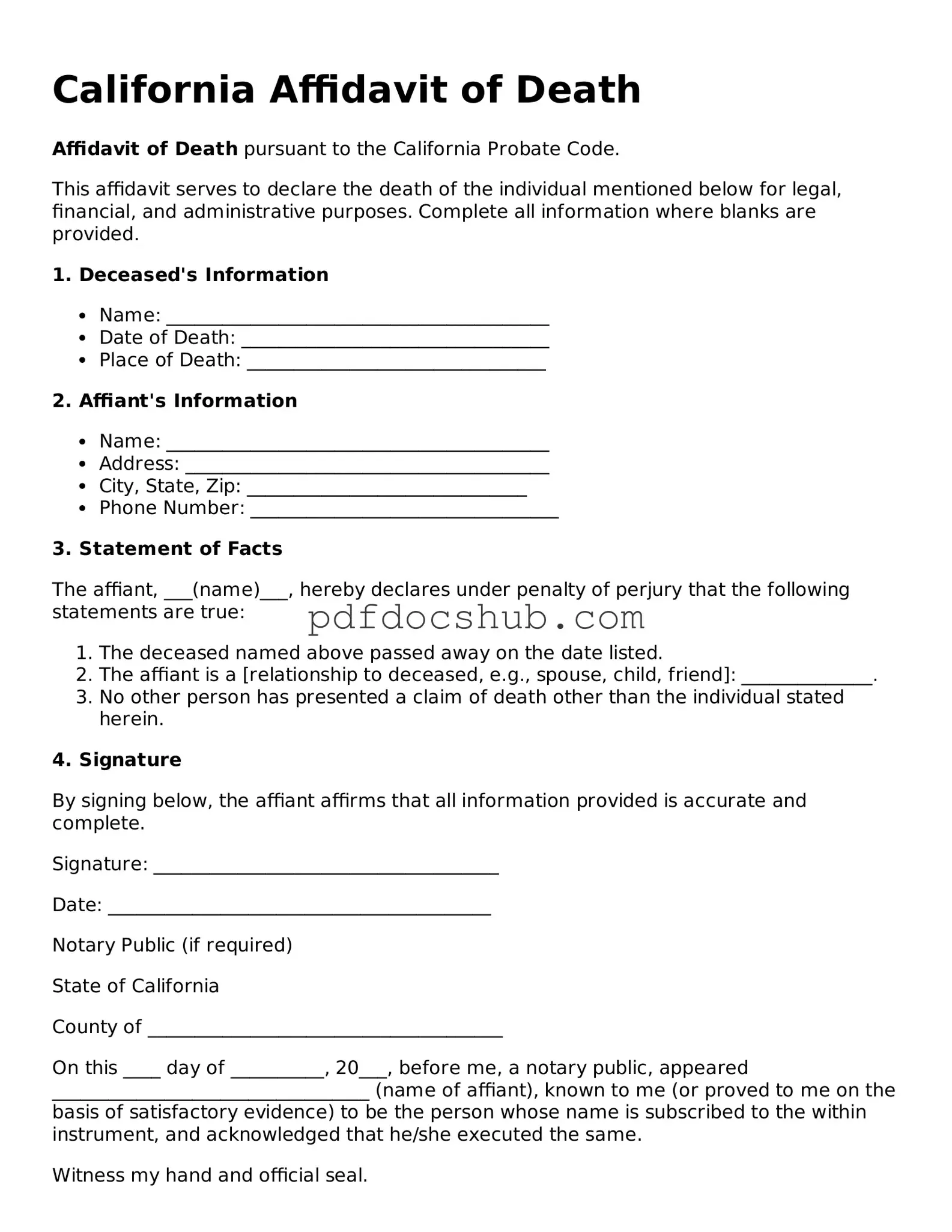 Attorney-Approved California Affidavit of Death Form