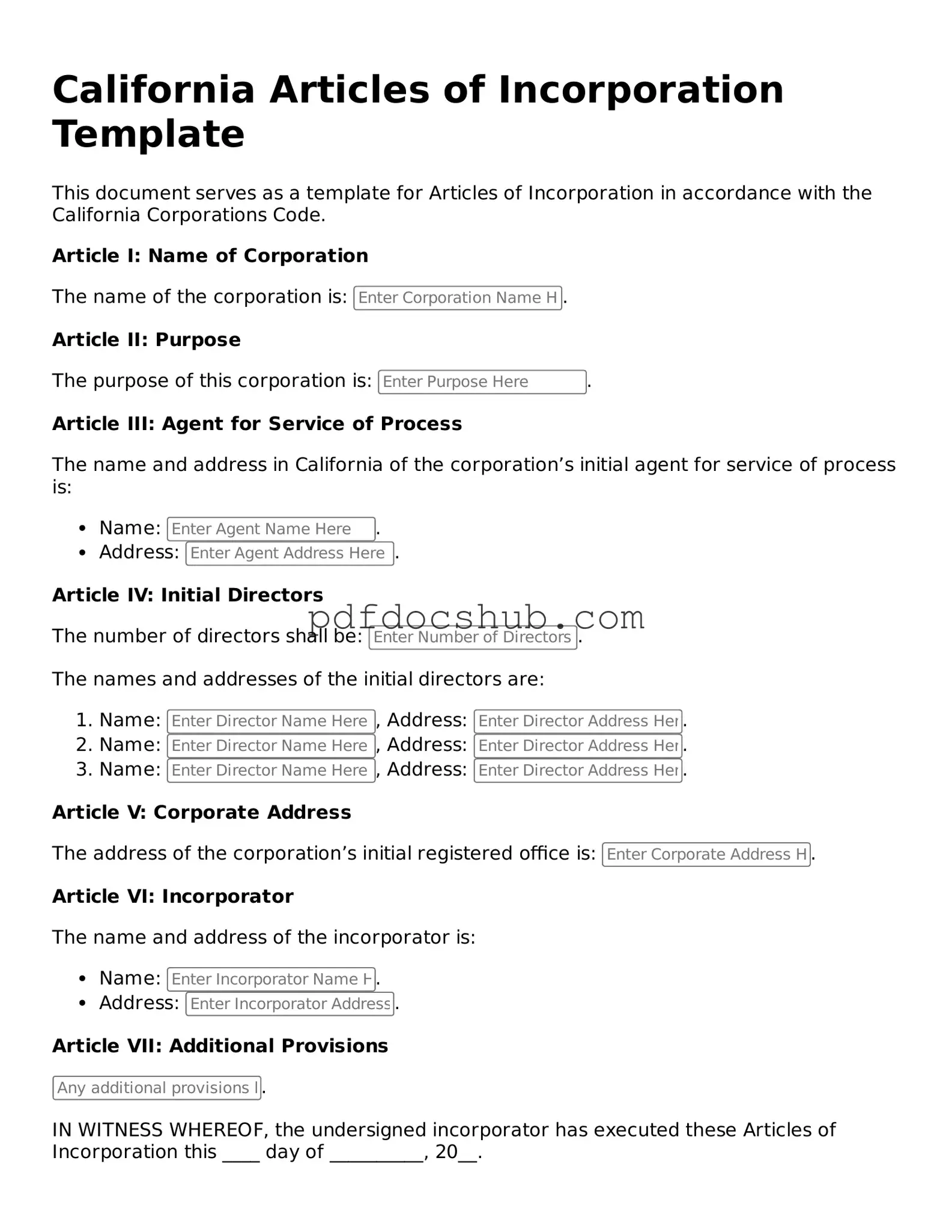 Attorney-Approved California Articles of Incorporation Form
