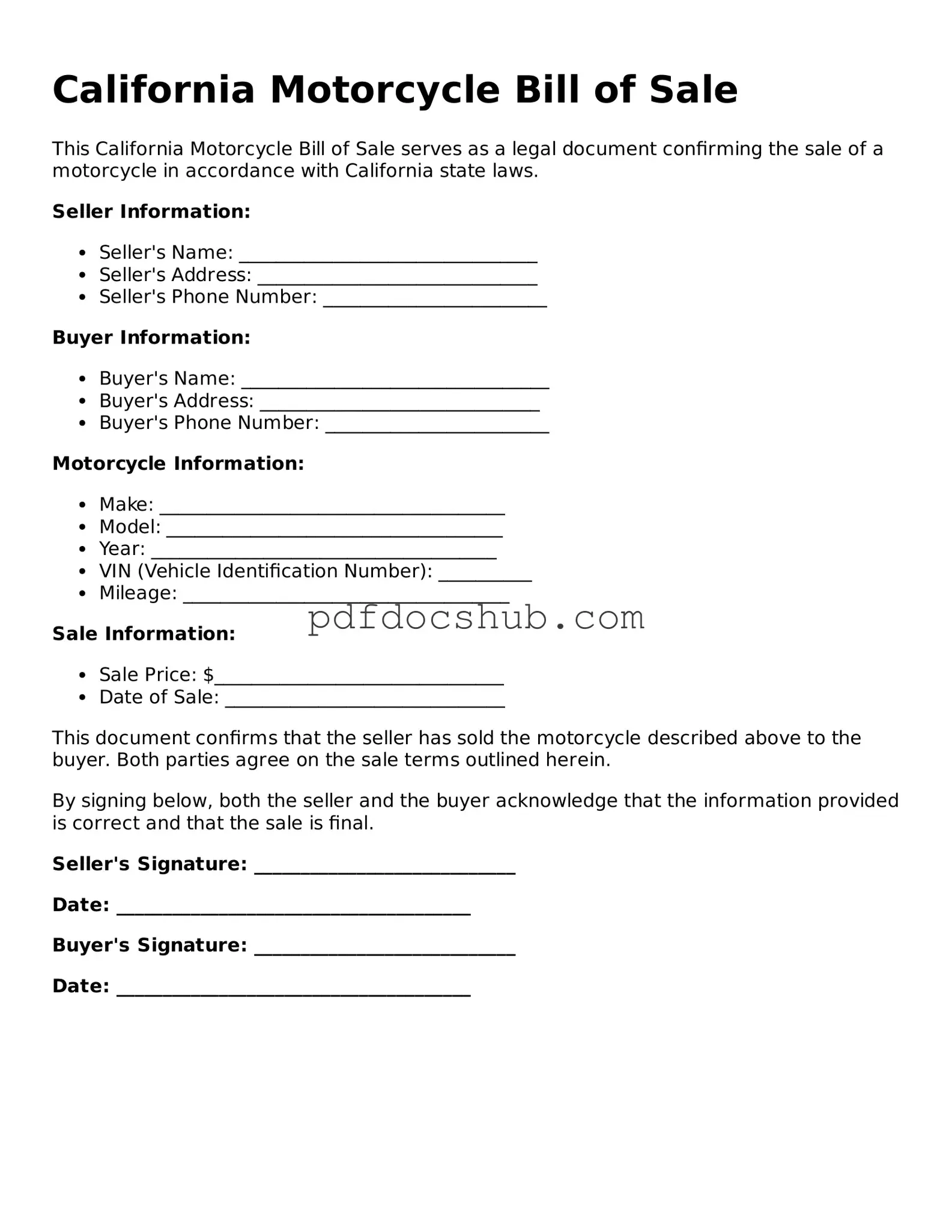 Attorney-Approved California Motorcycle Bill of Sale Form