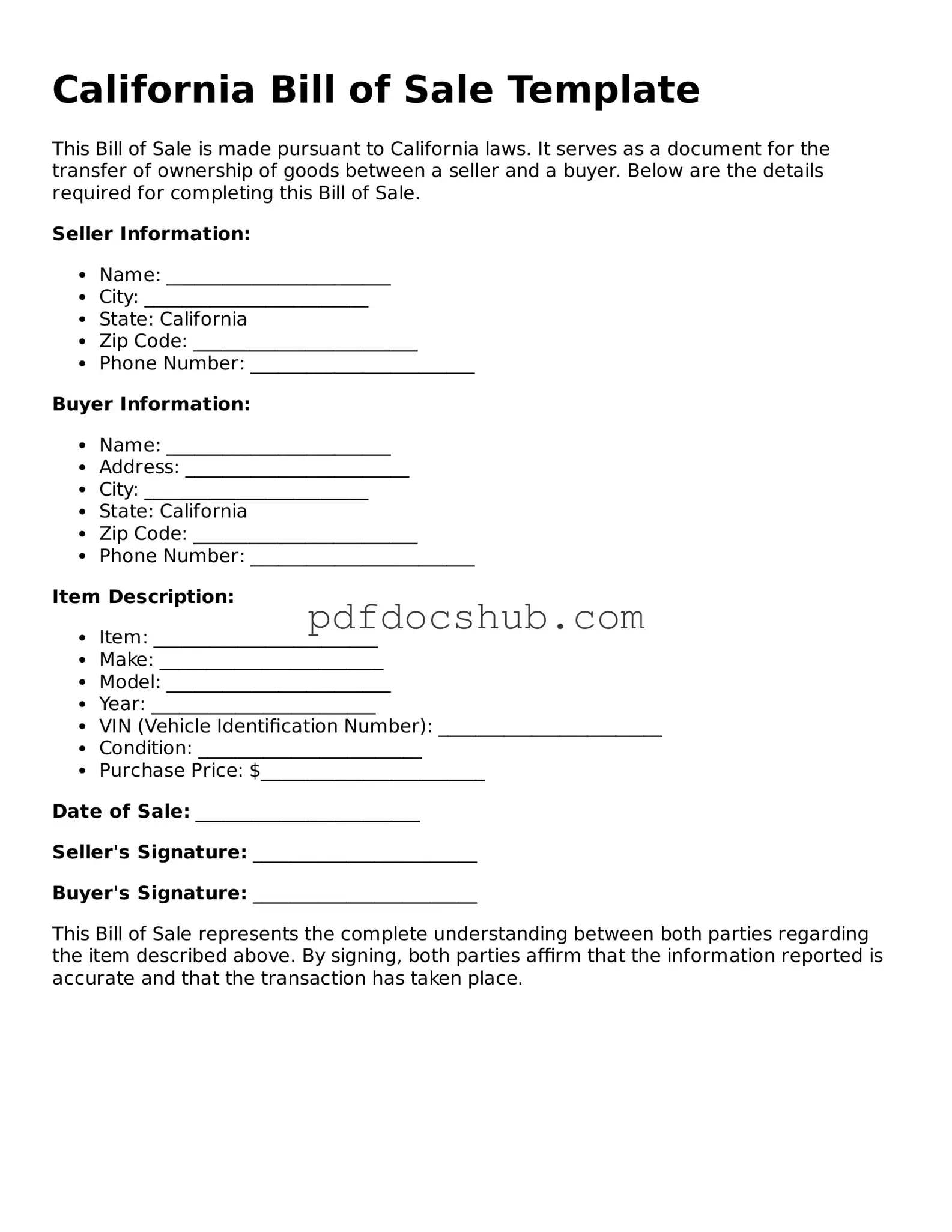 Attorney-Approved California Bill of Sale Form