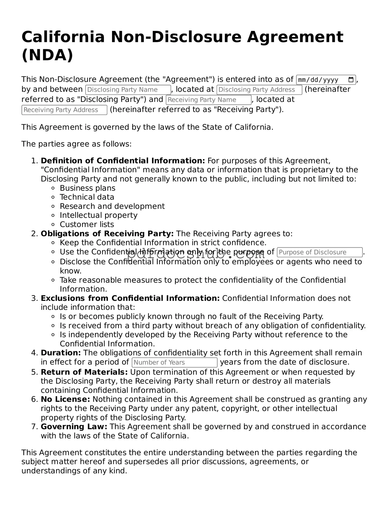 Attorney-Approved California Non-disclosure Agreement Form
