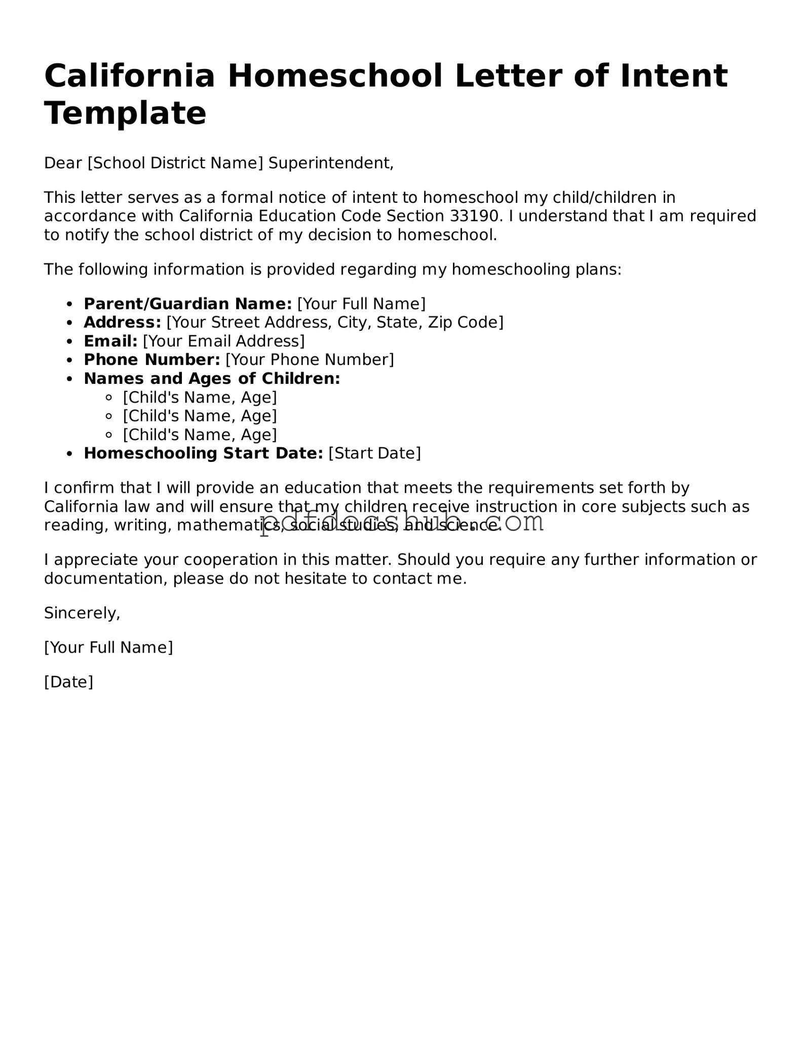 Attorney-Approved California Homeschool Letter of Intent Form