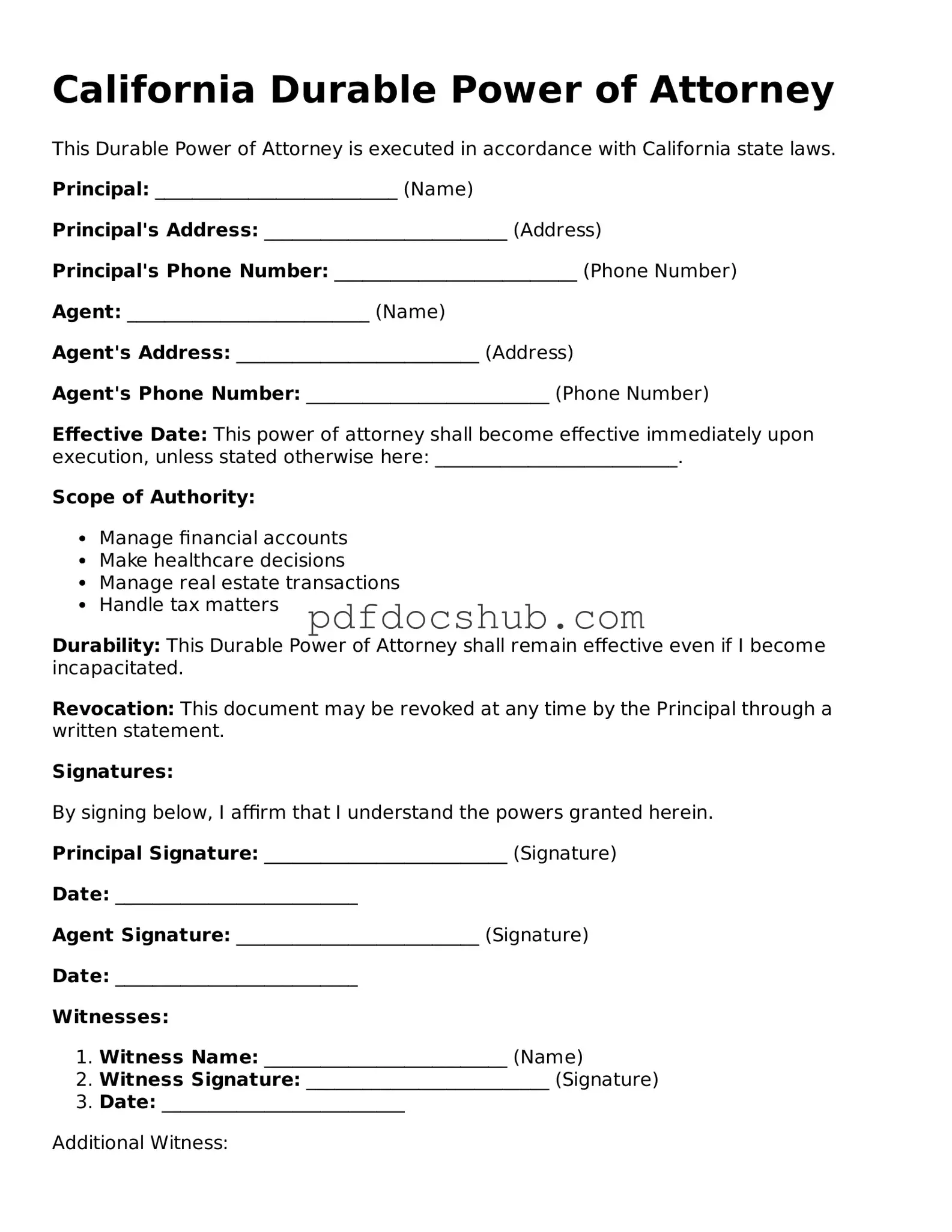 Attorney-Approved California Durable Power of Attorney Form