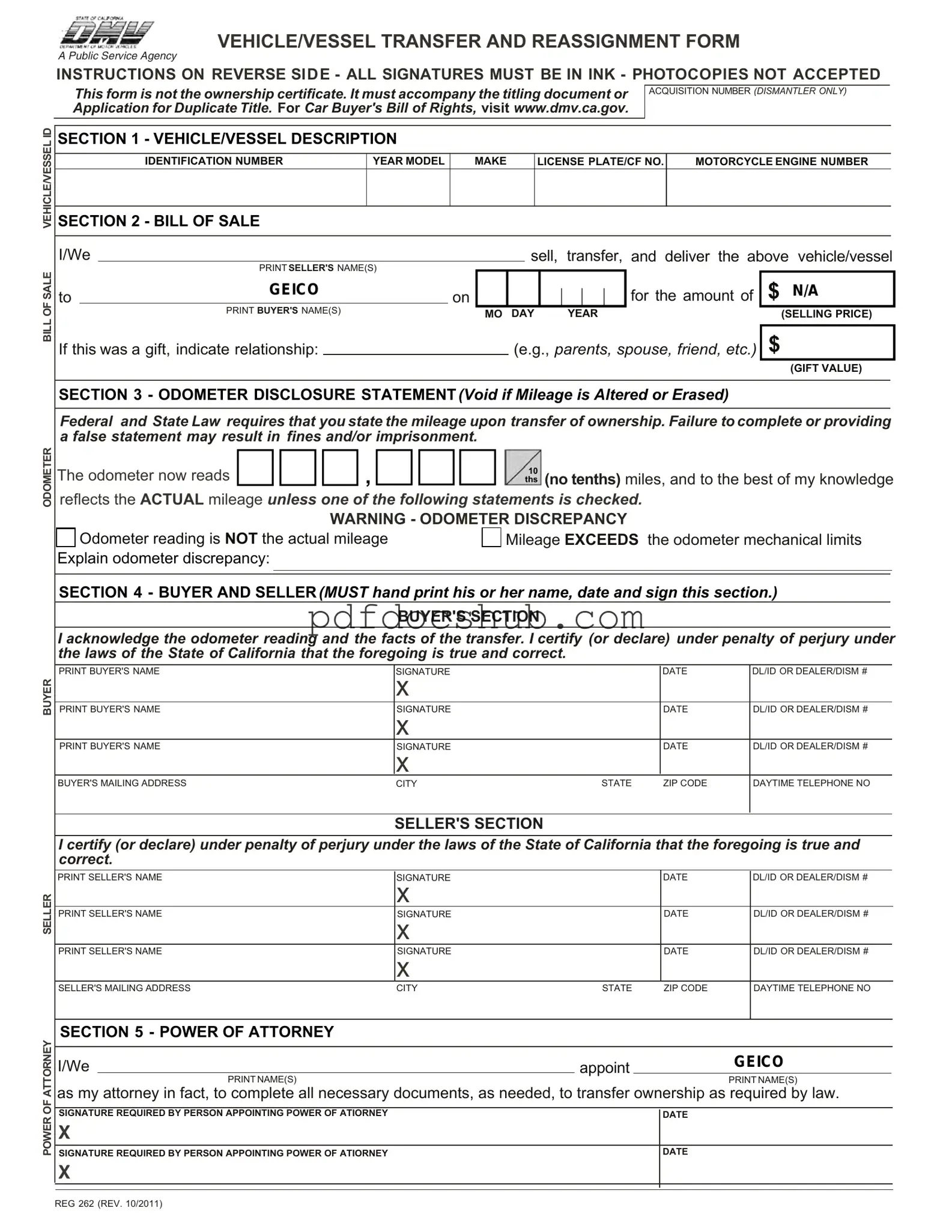 California Fotm Reg 262 Template