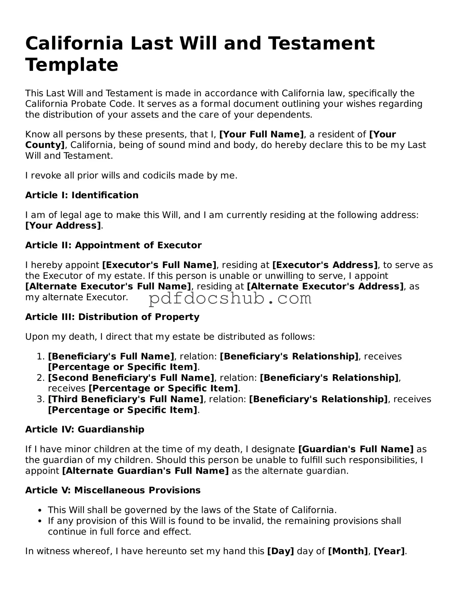 Attorney-Approved California Last Will and Testament Form