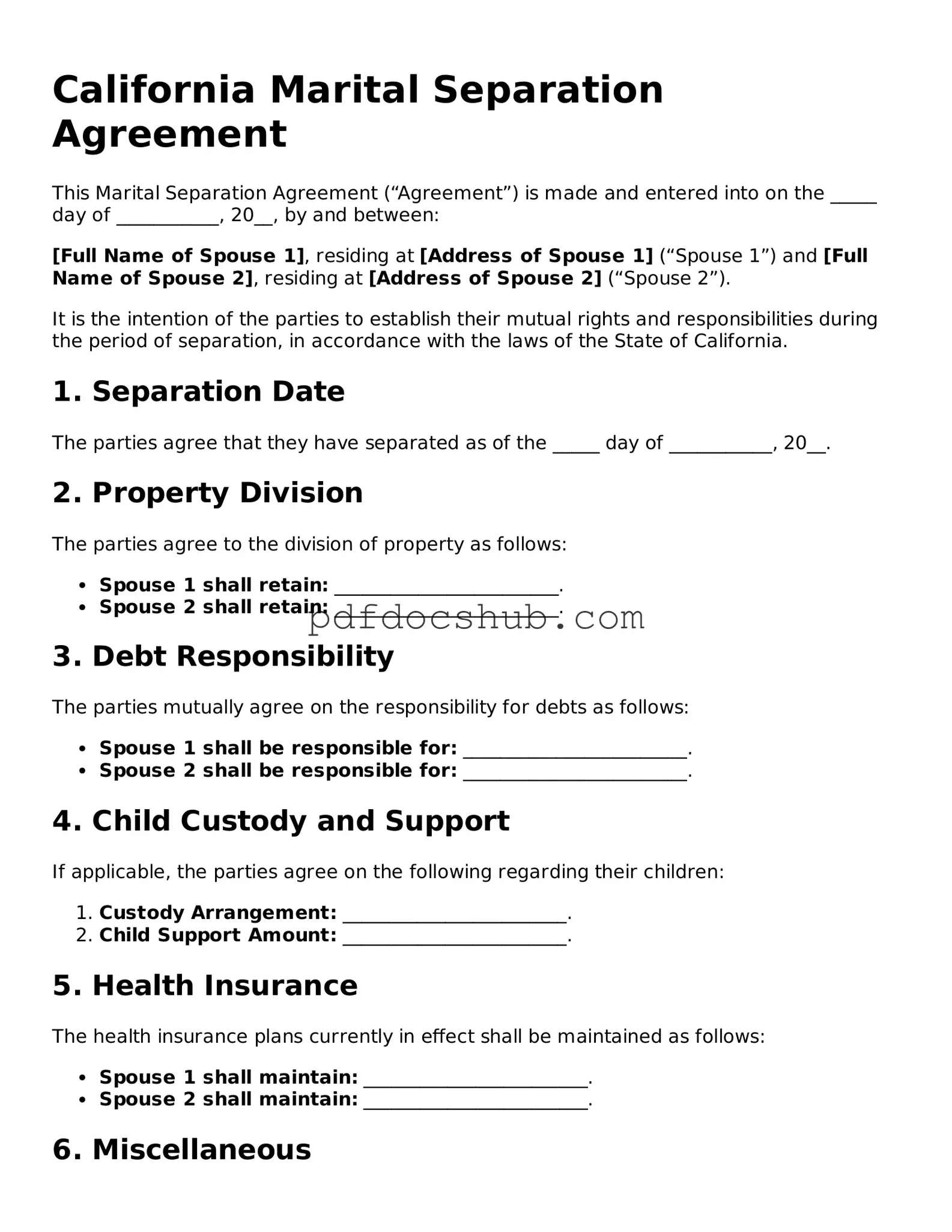 Attorney-Approved California Marital Separation Agreement Form