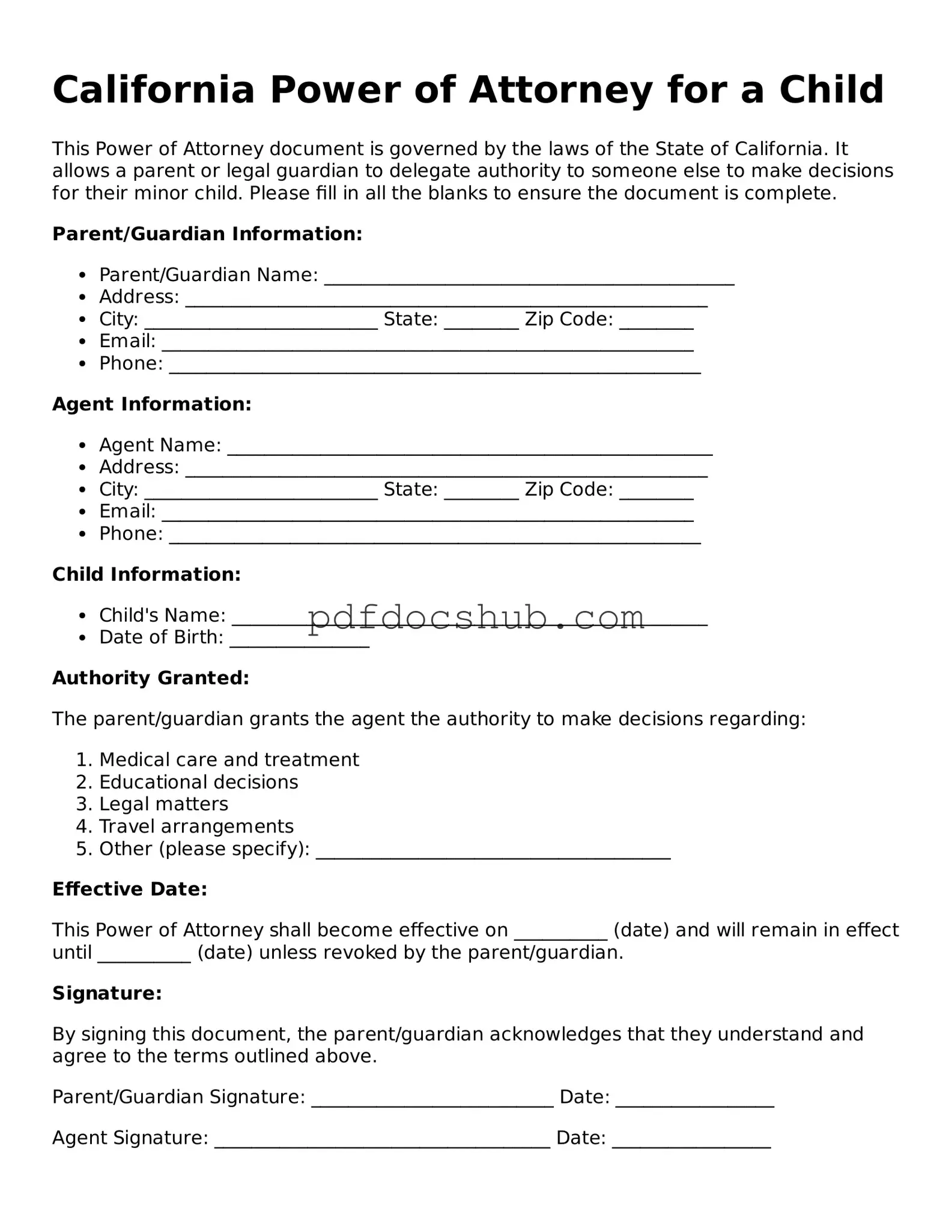Attorney-Approved California Power of Attorney for a Child Form