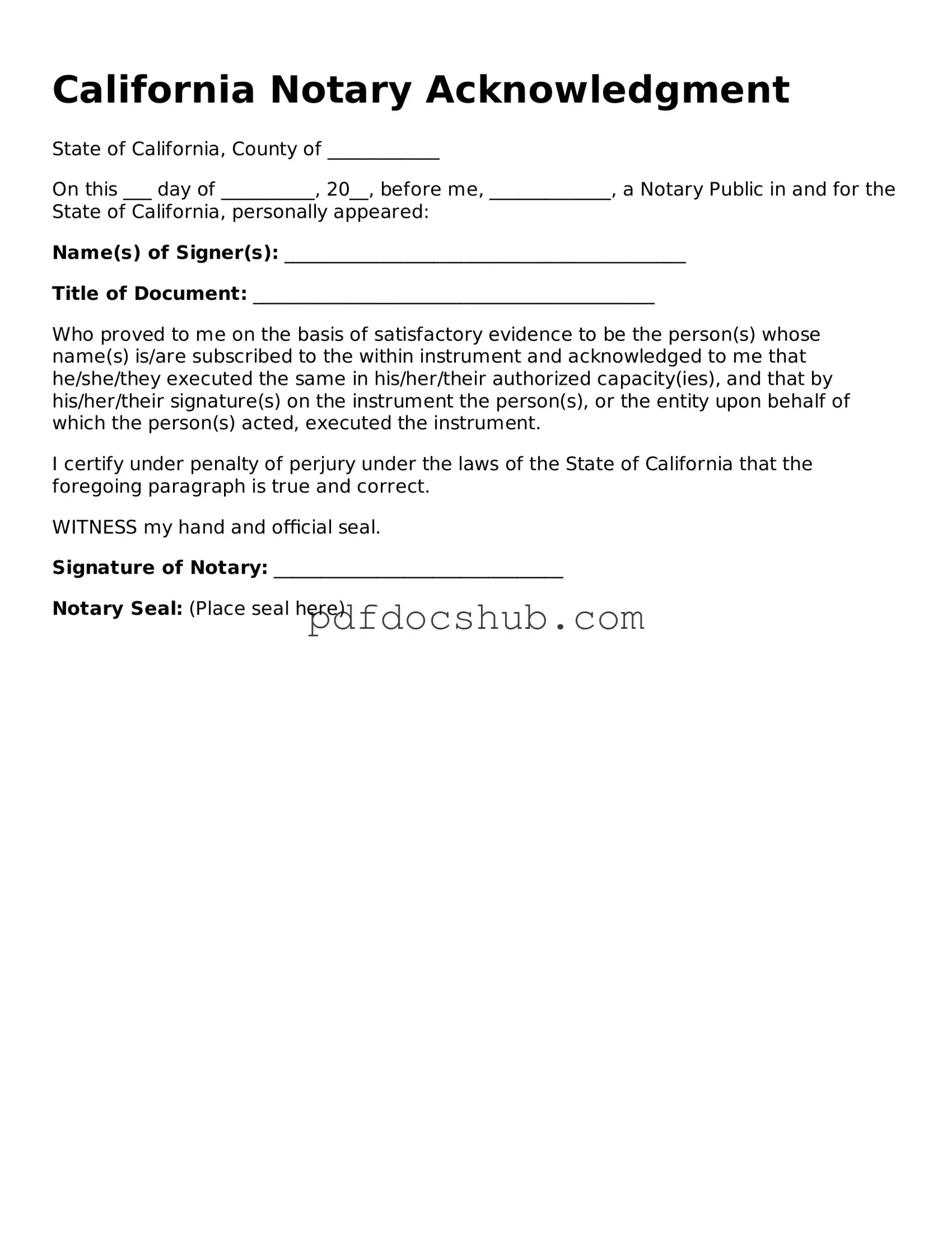 Attorney-Approved California Notary Acknowledgement Form