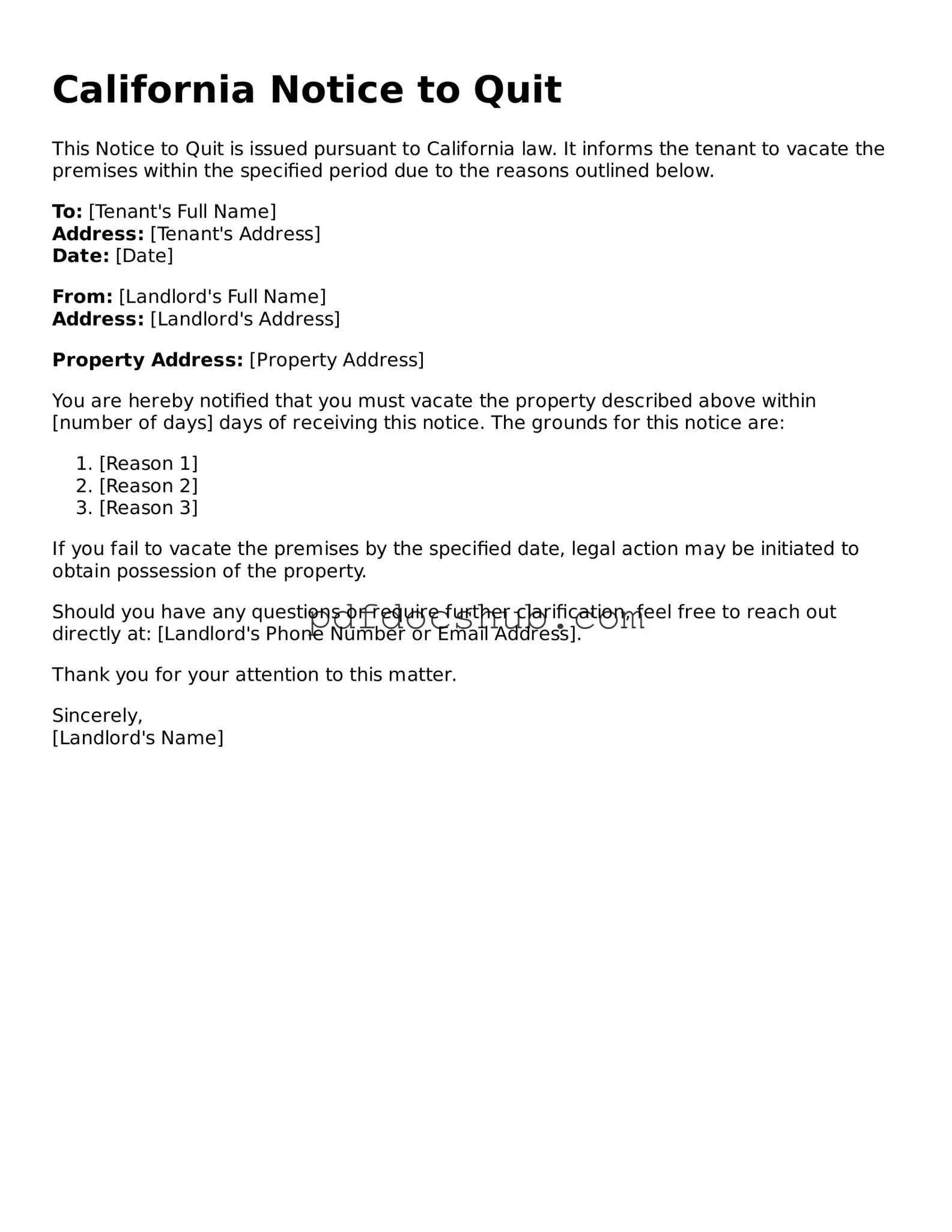Attorney-Approved California Notice to Quit Form