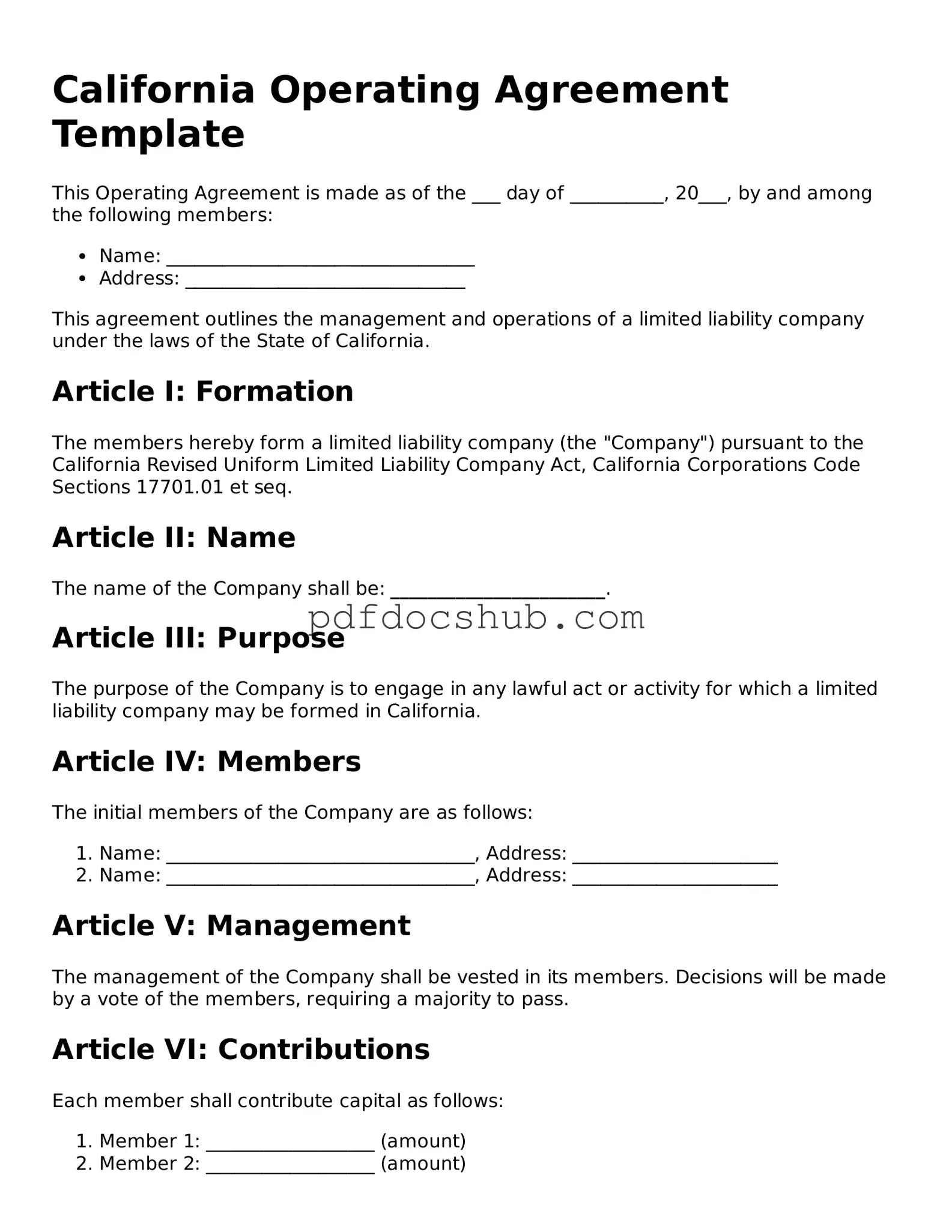 Attorney-Approved California Operating Agreement Form