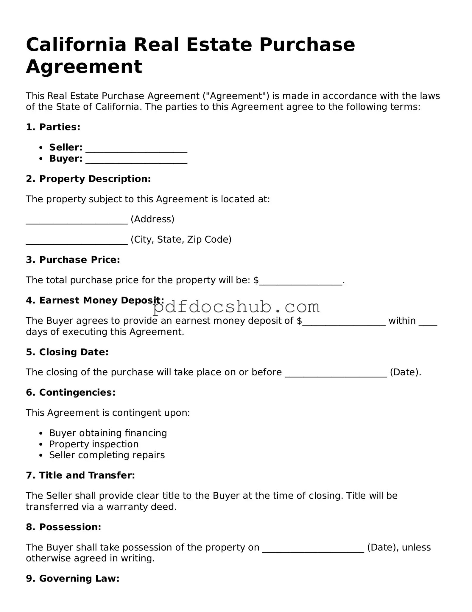 Attorney-Approved California Real Estate Purchase Agreement Form