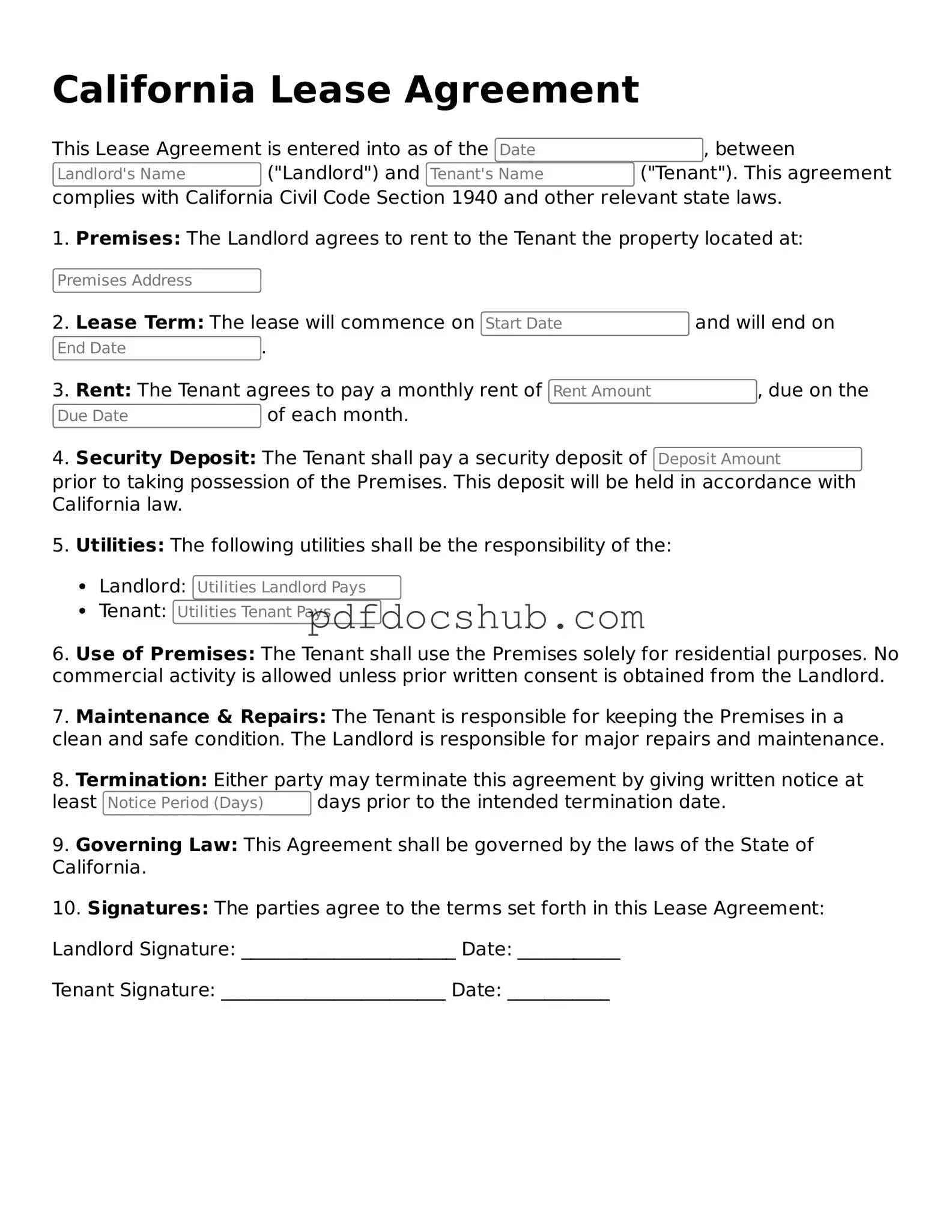 Attorney-Approved California Lease Agreement Form