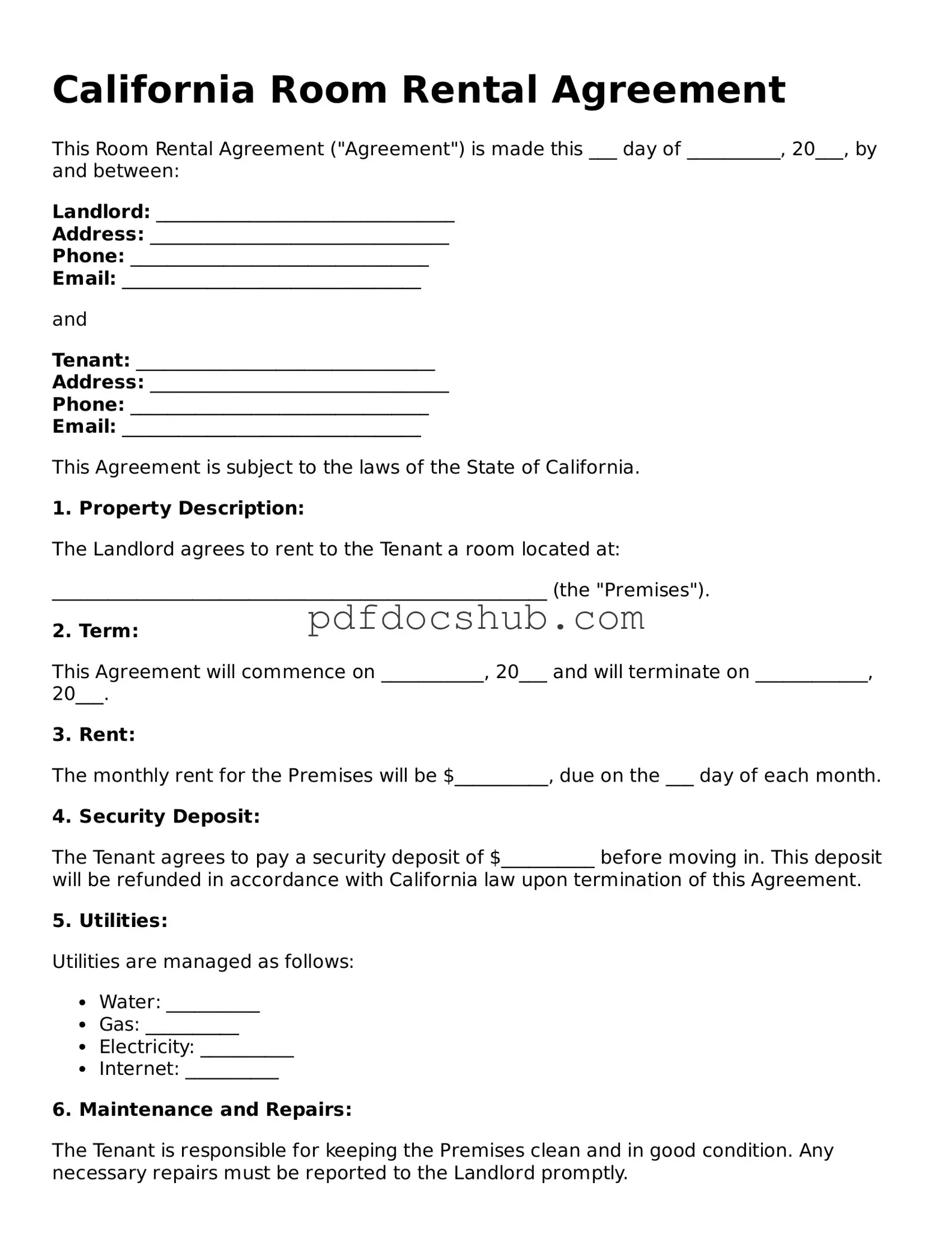 Attorney-Approved California Room Rental Agreement Form