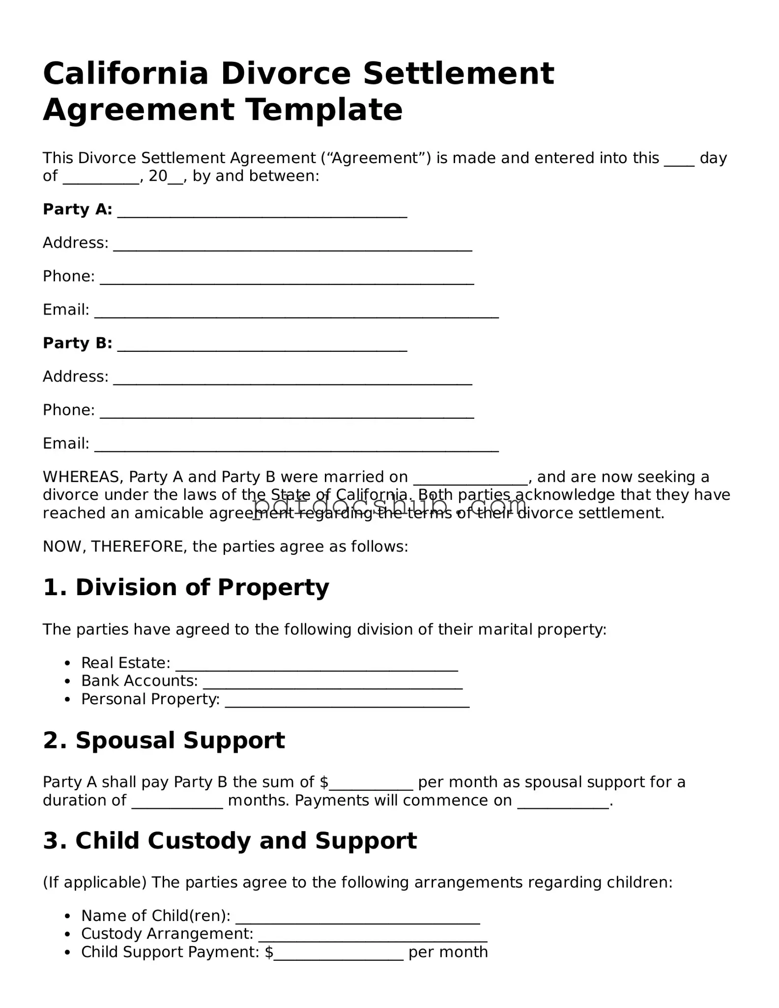 Attorney-Approved California Divorce Settlement Agreement Form