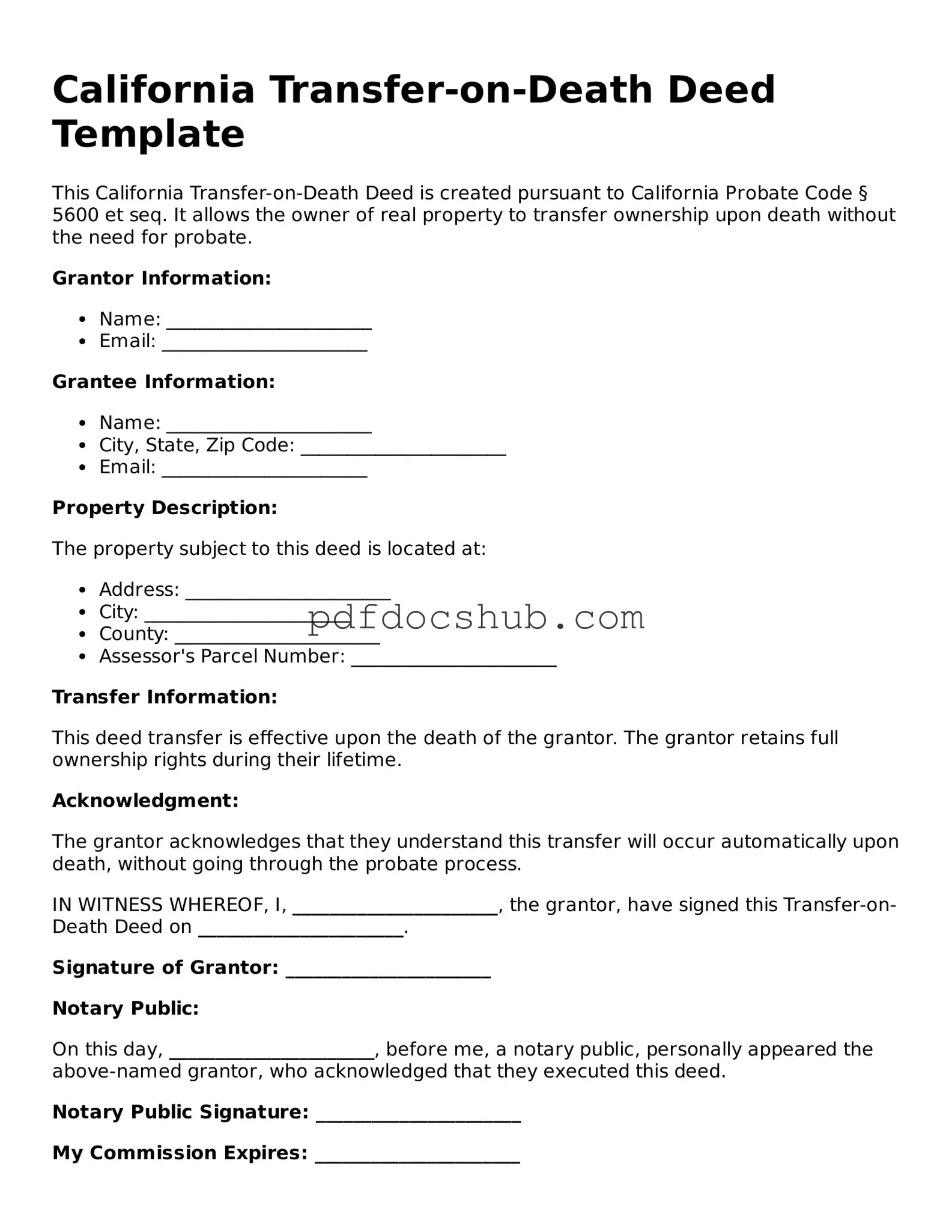 Attorney-Approved California Transfer-on-Death Deed Form