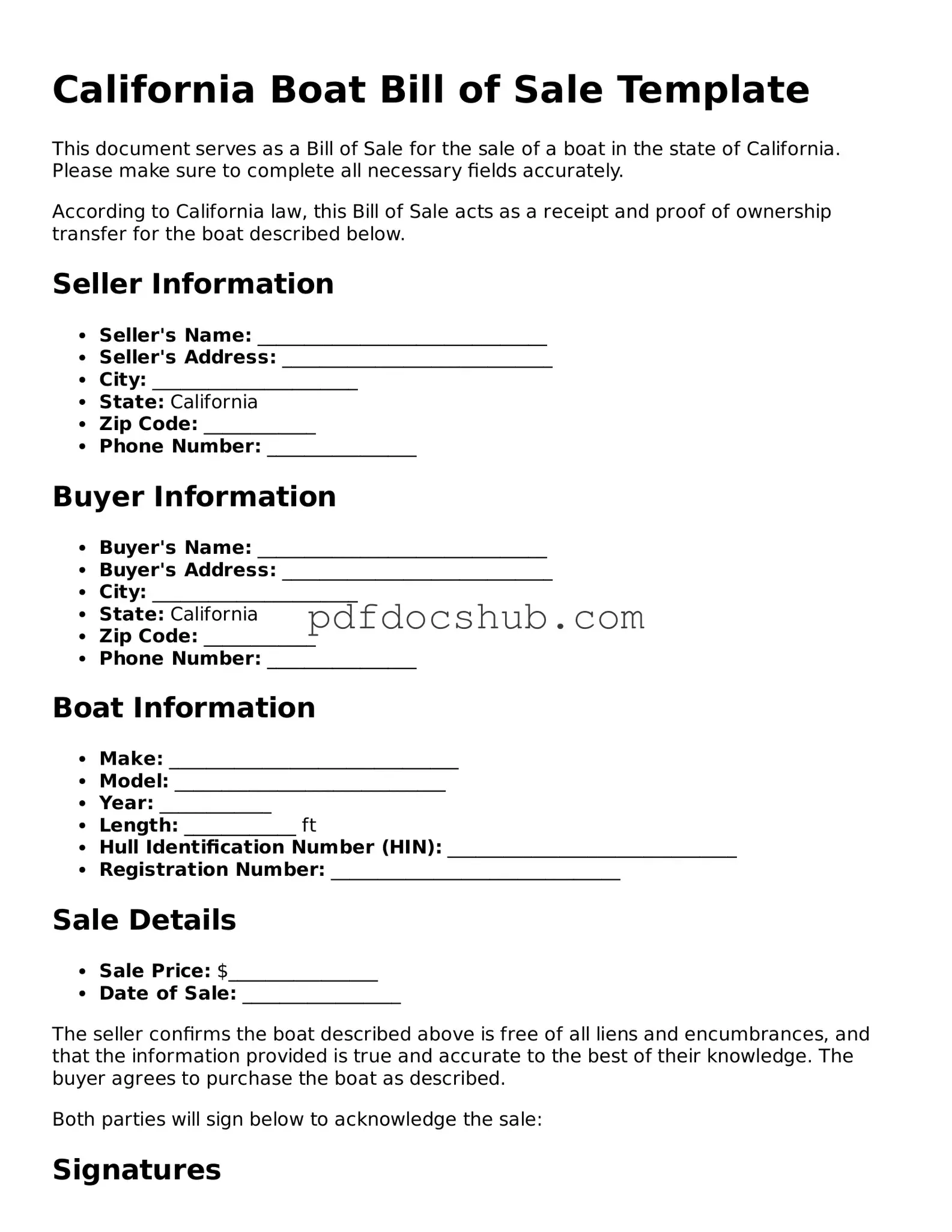 Attorney-Approved California Boat Bill of Sale Form