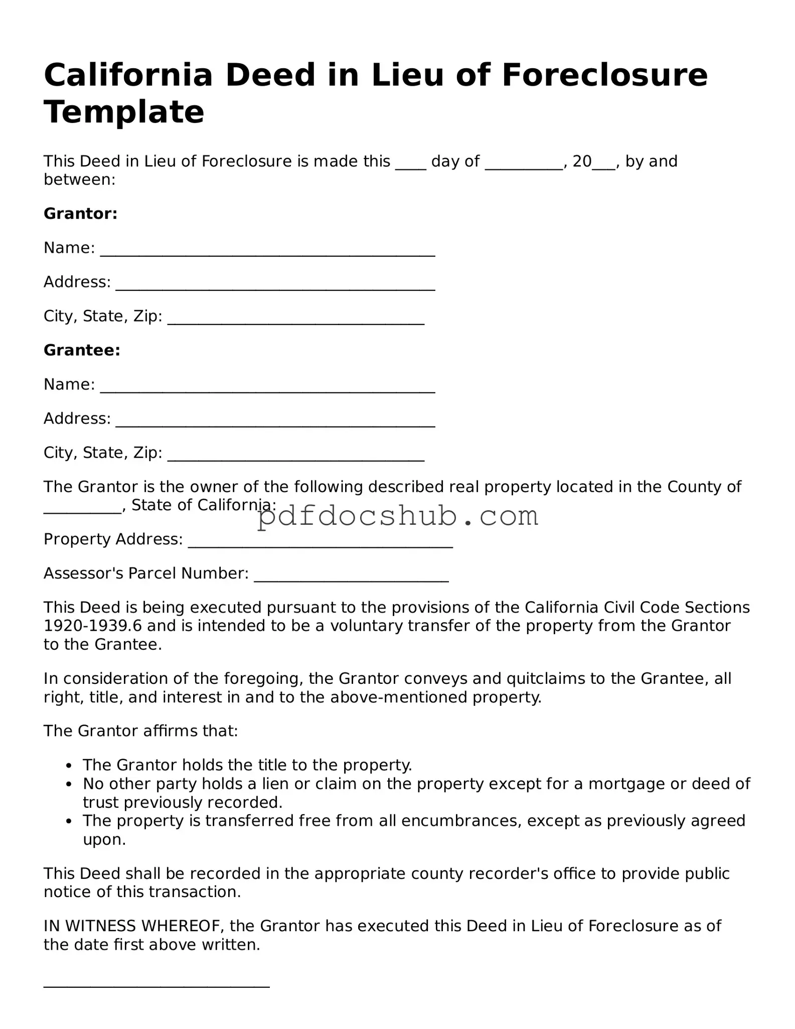 Attorney-Approved California Deed in Lieu of Foreclosure Form