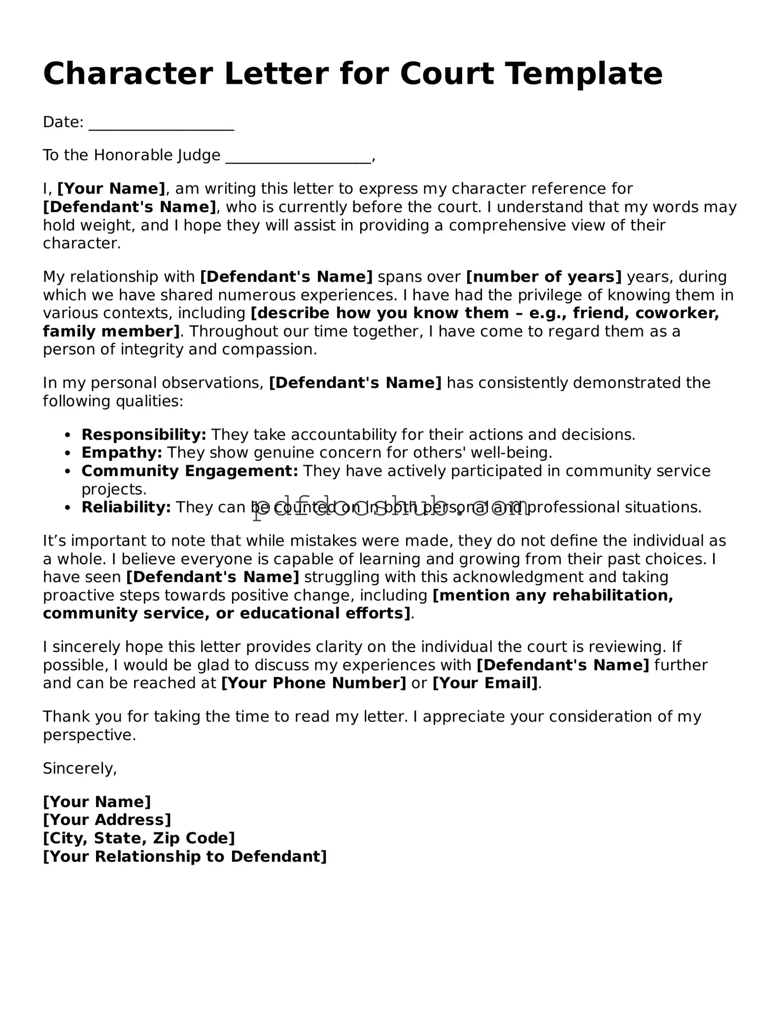 Legal Character Letter for Court Template