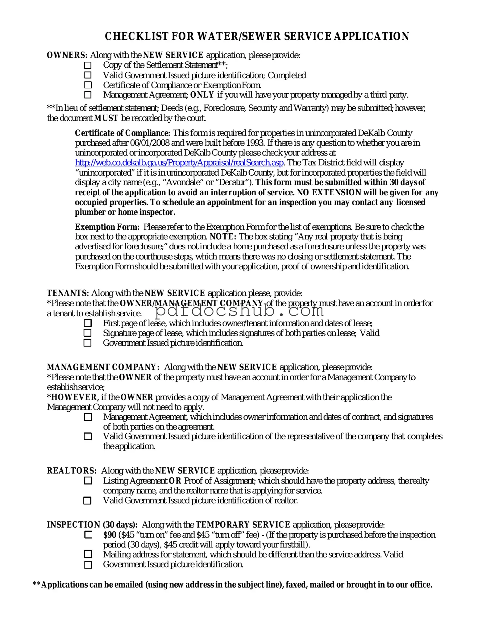 Dekalb County Water Application Template