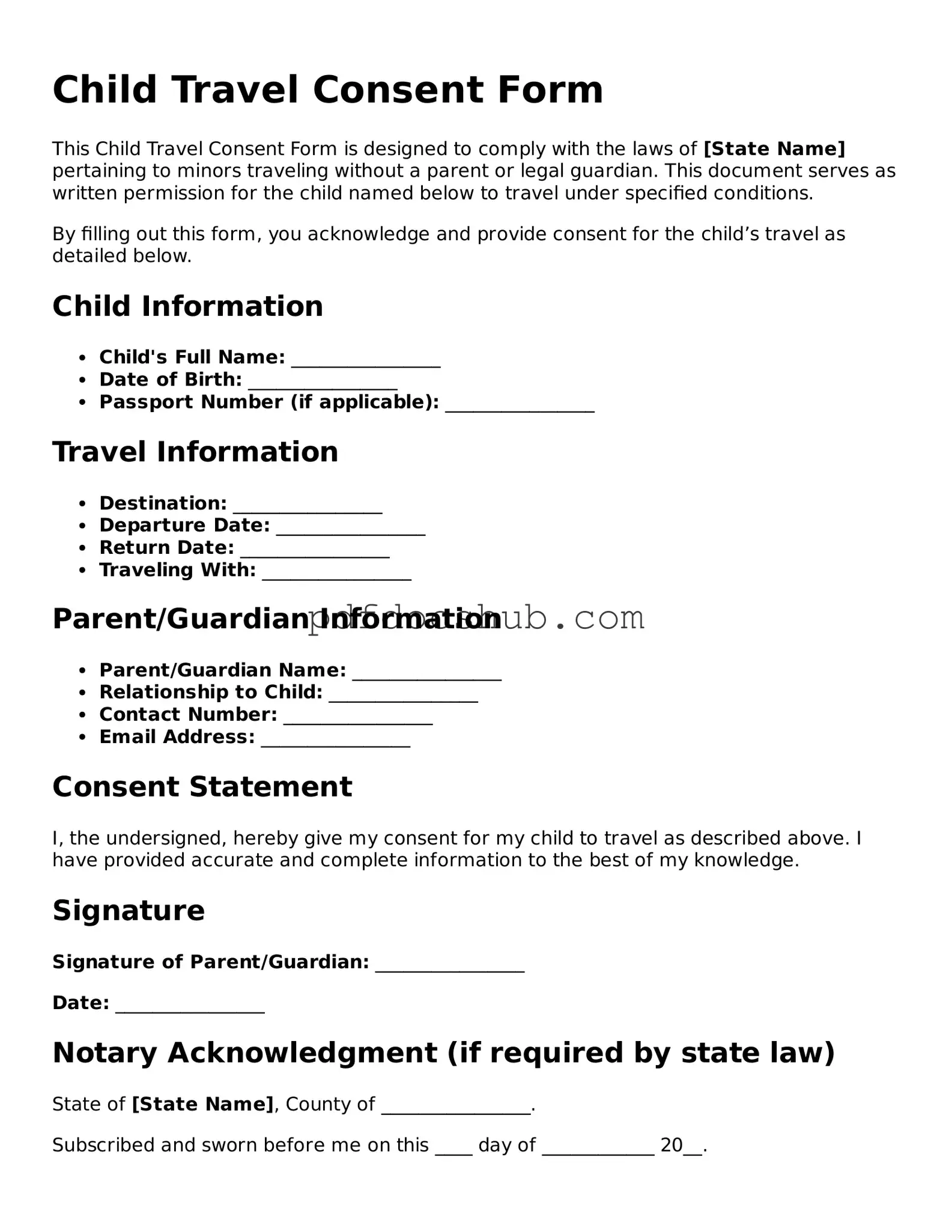 Legal Child Travel Consent Form Template