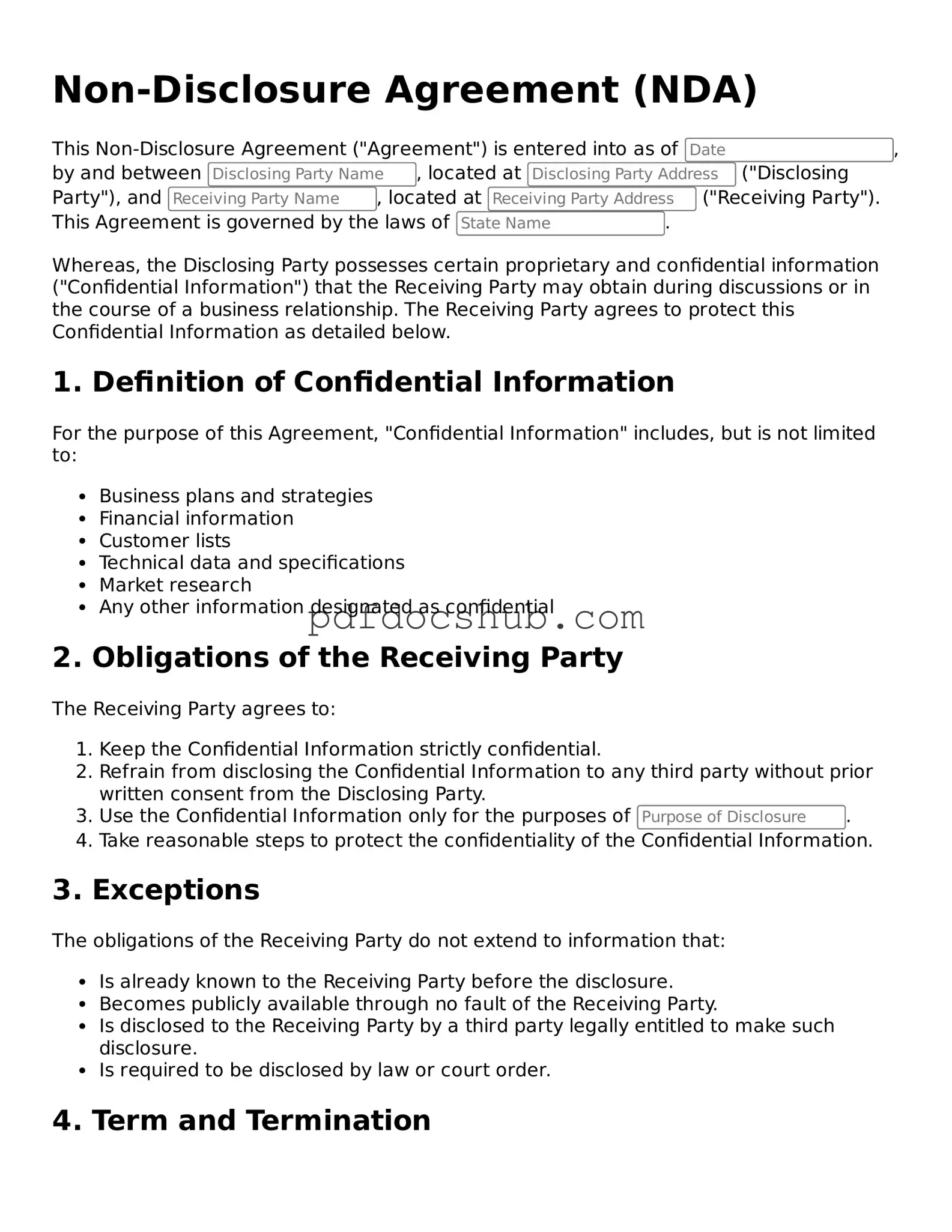 Legal Non-disclosure Agreement Template