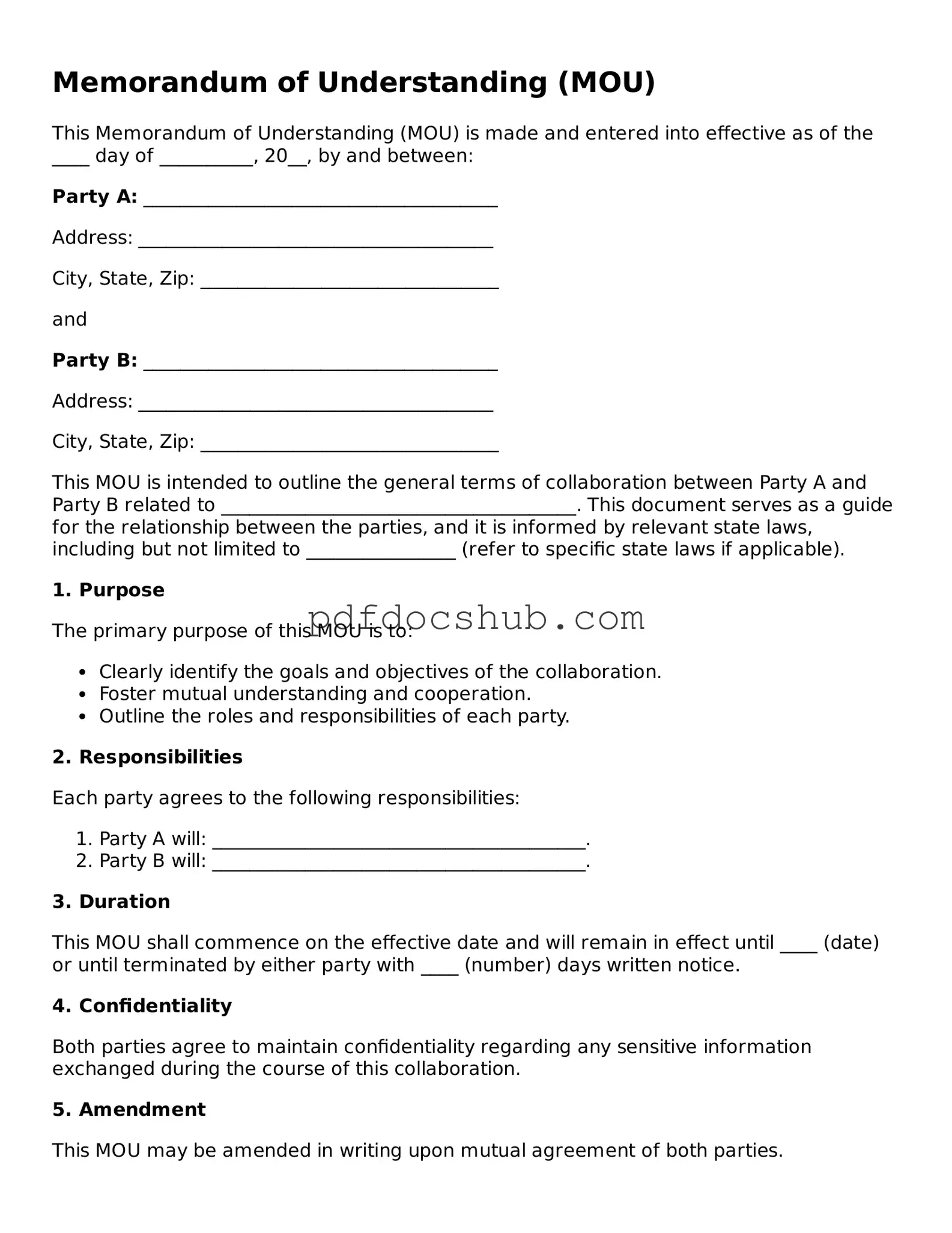 Legal Memorandum of Understanding Template