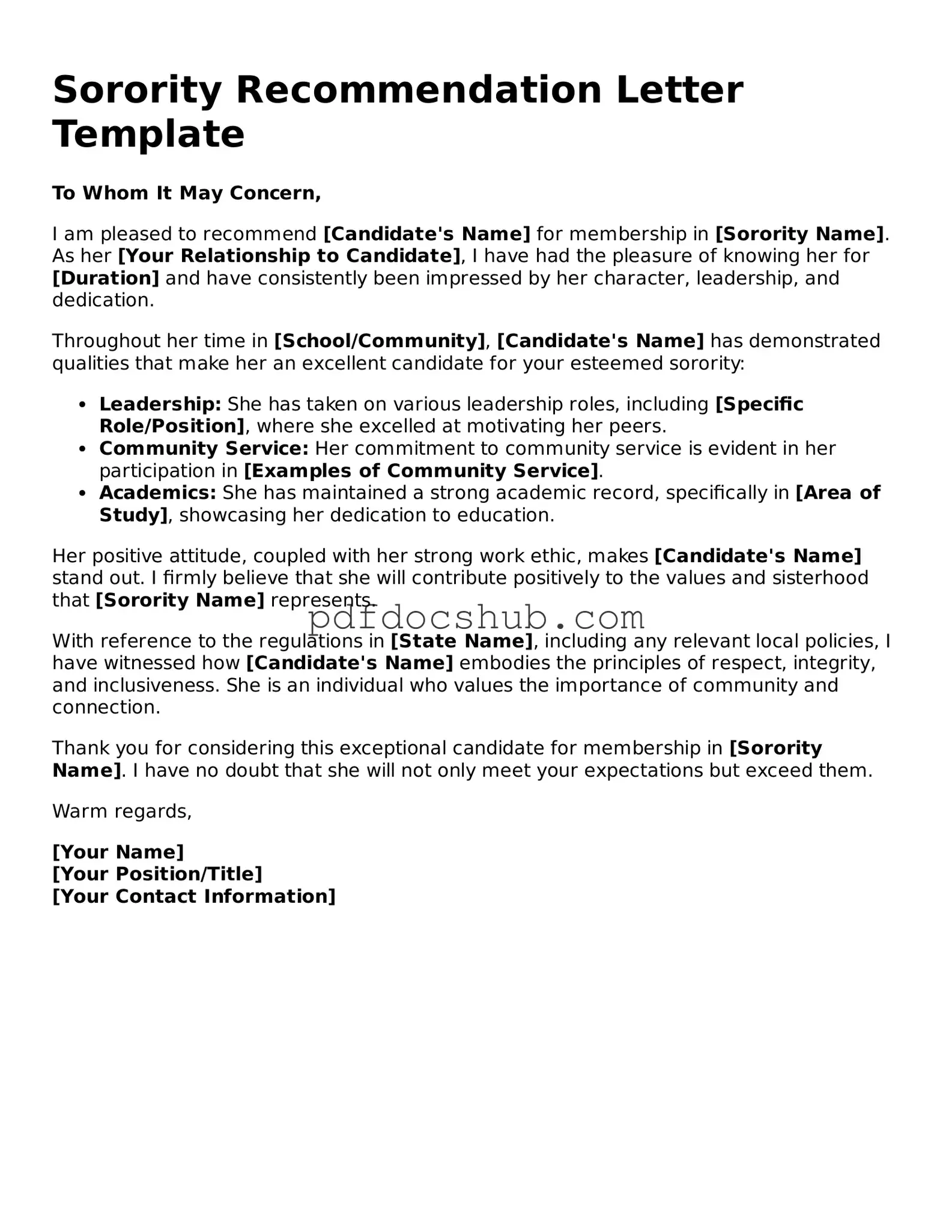 Legal Sorority Recommendation Letter Template