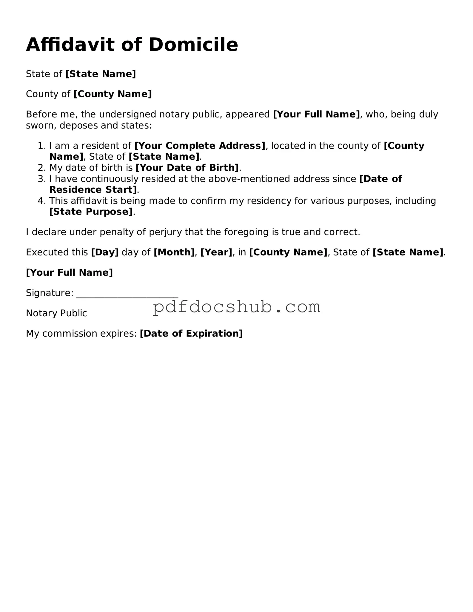 Legal Affidavit of Domicile Template