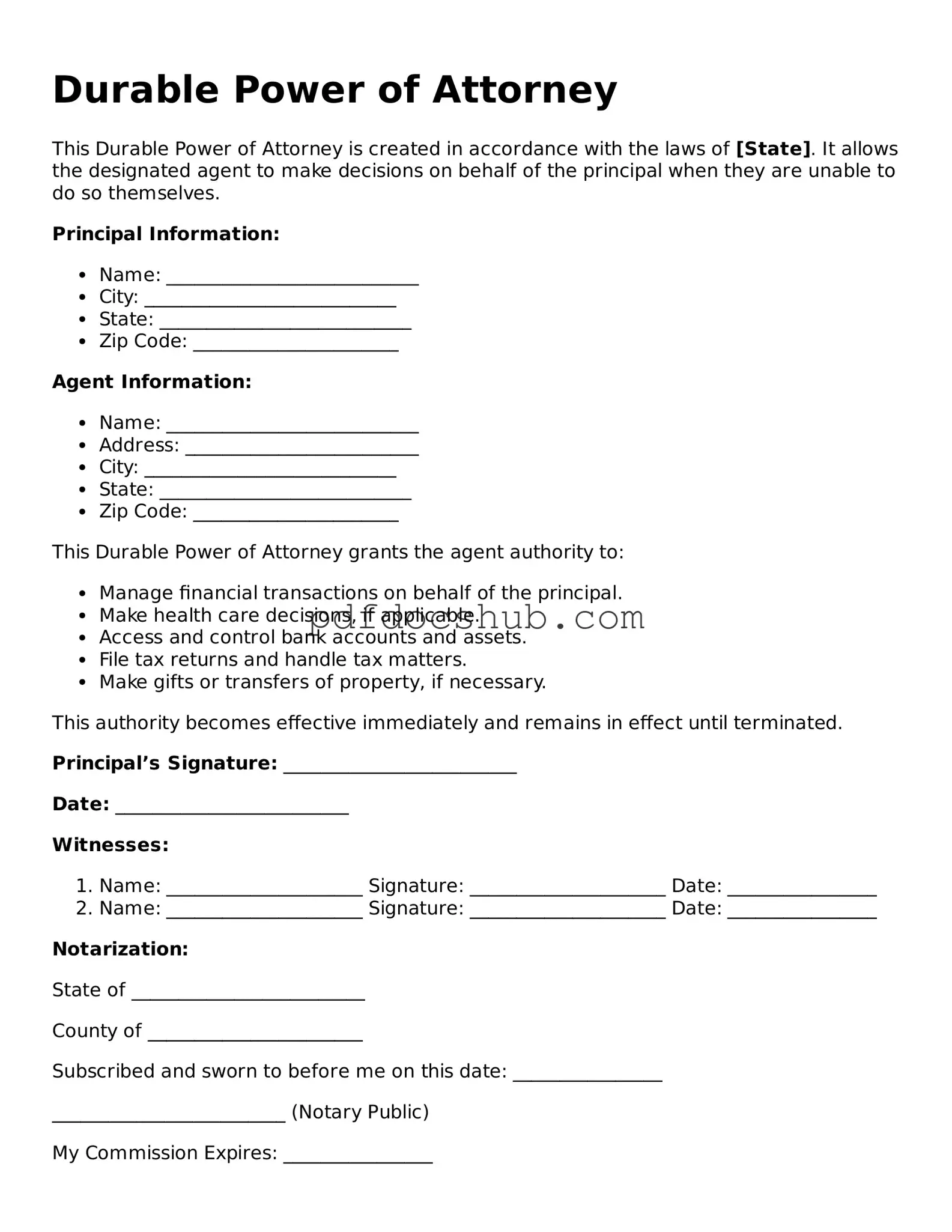 Legal Durable Power of Attorney Template