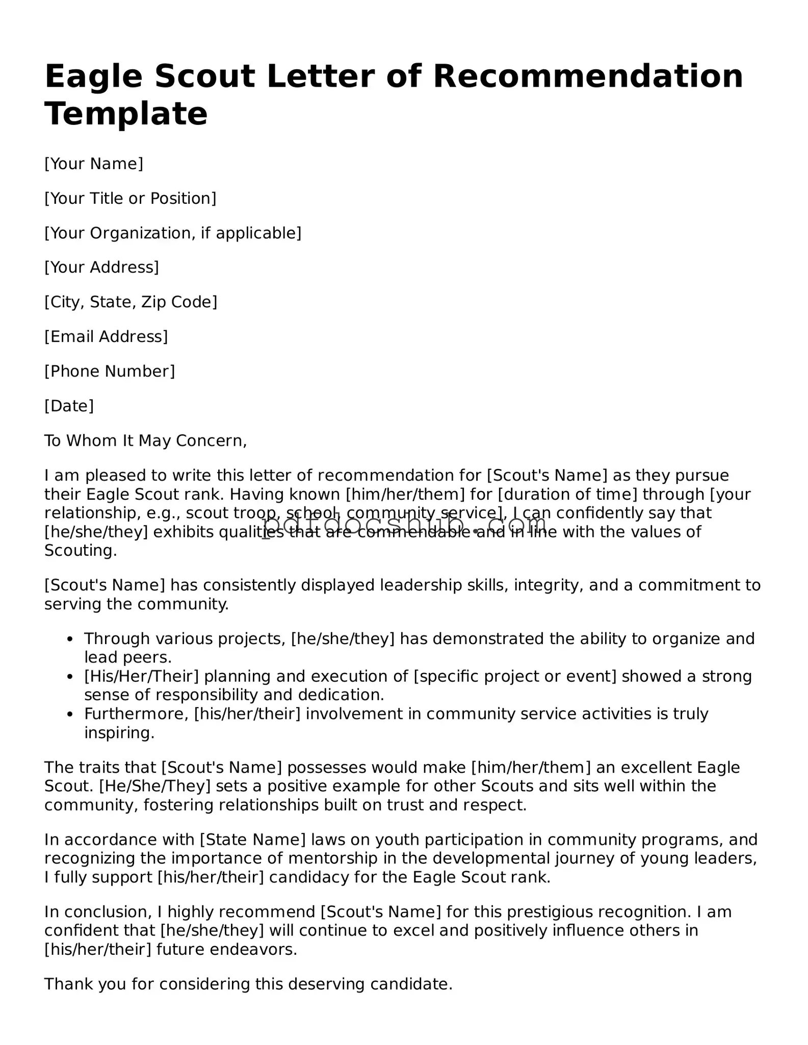 Legal Eagle Scout Letter of Recommendation Template