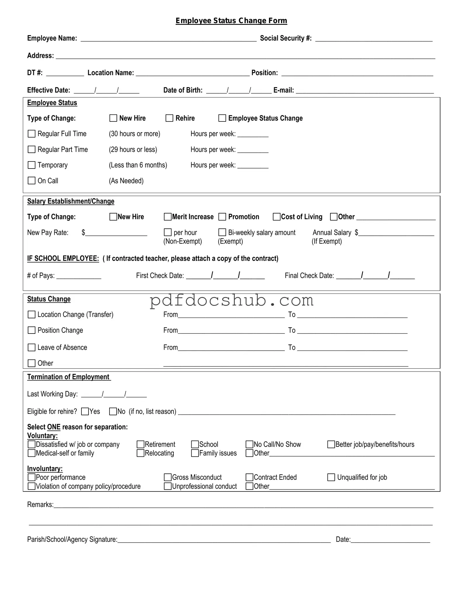 Employee Status Change Template