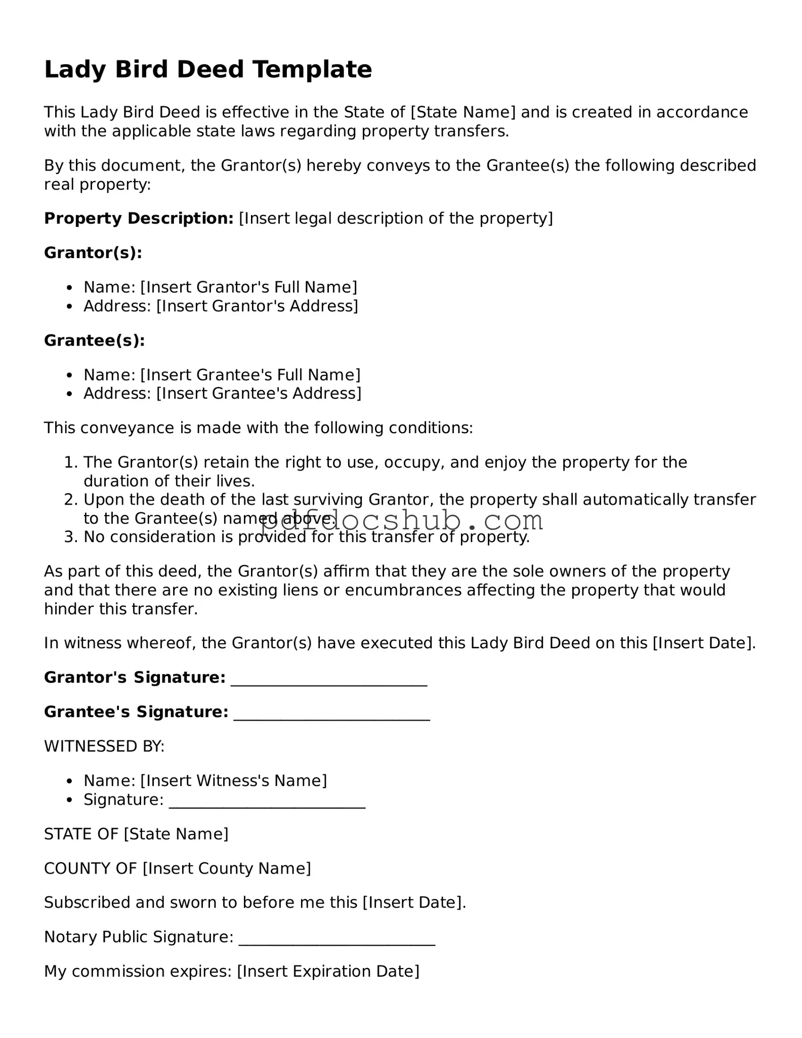 Legal Lady Bird Deed Template