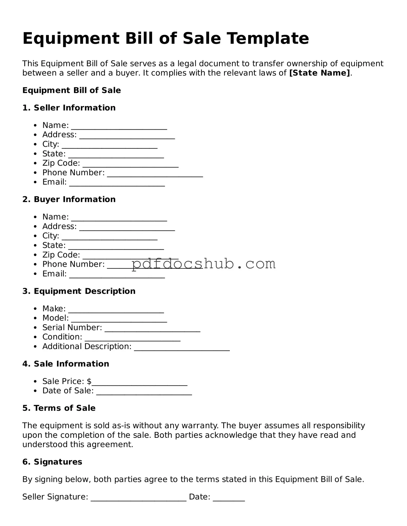 Legal Equipment Bill of Sale Template