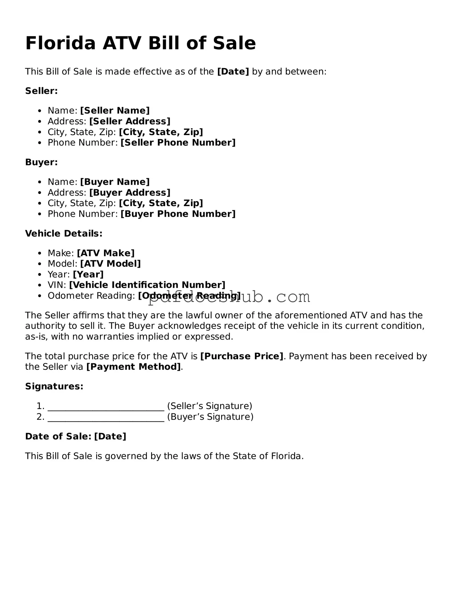 Attorney-Approved Florida ATV Bill of Sale Form