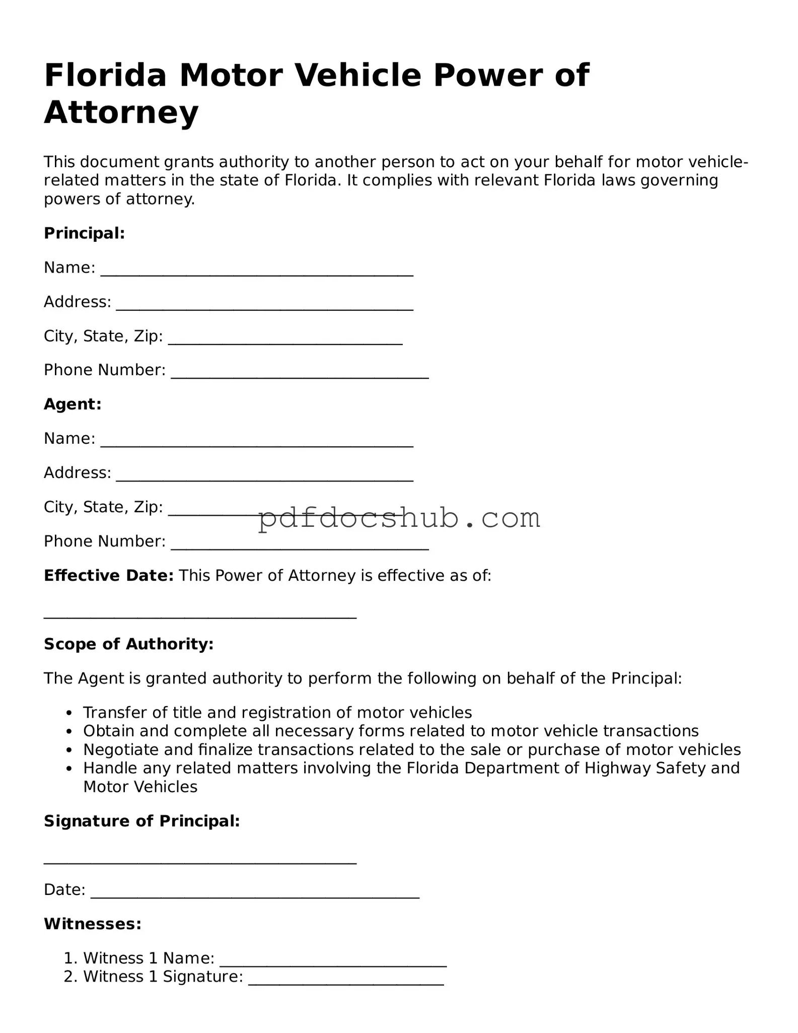 Attorney-Approved Florida Motor Vehicle Power of Attorney Form