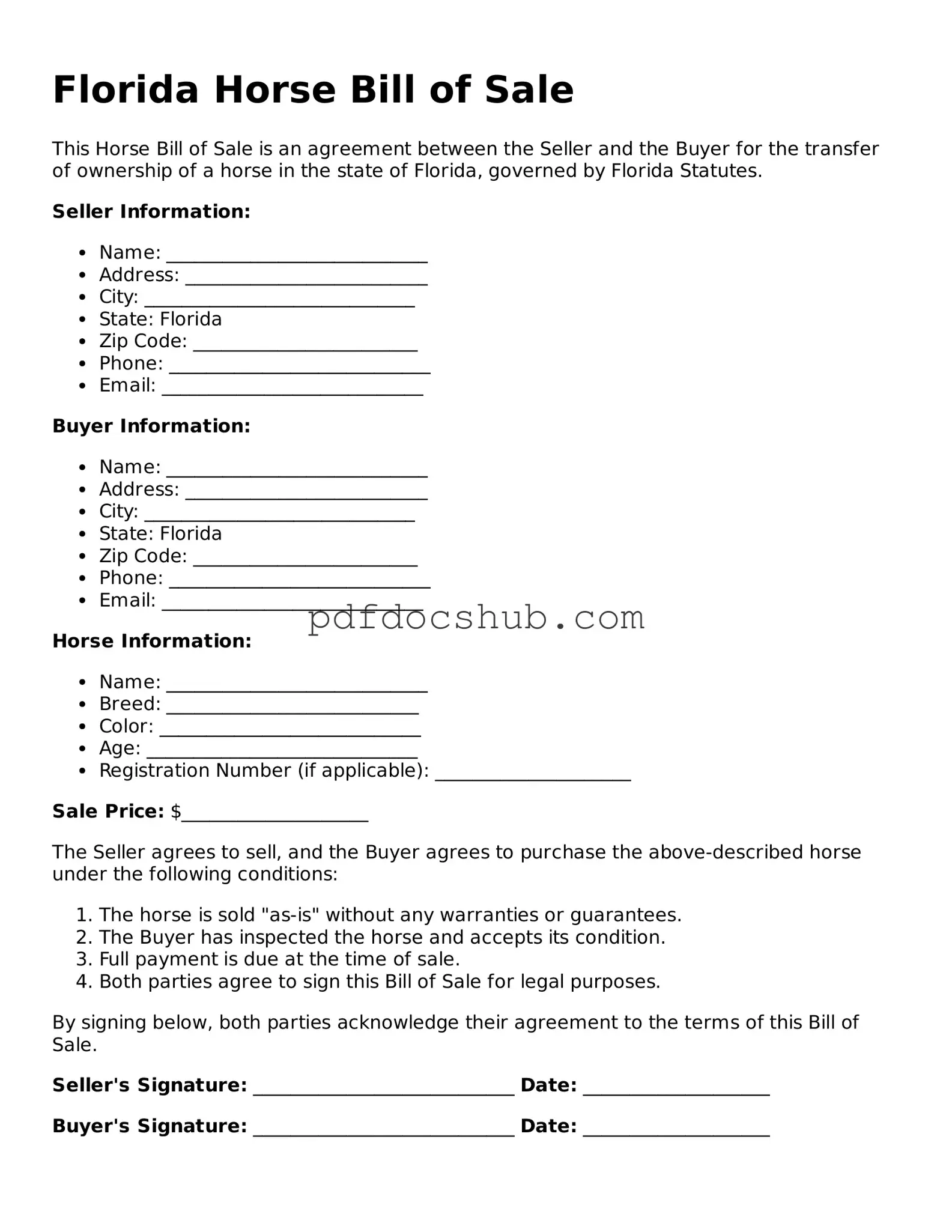 Attorney-Approved Florida Horse Bill of Sale Form