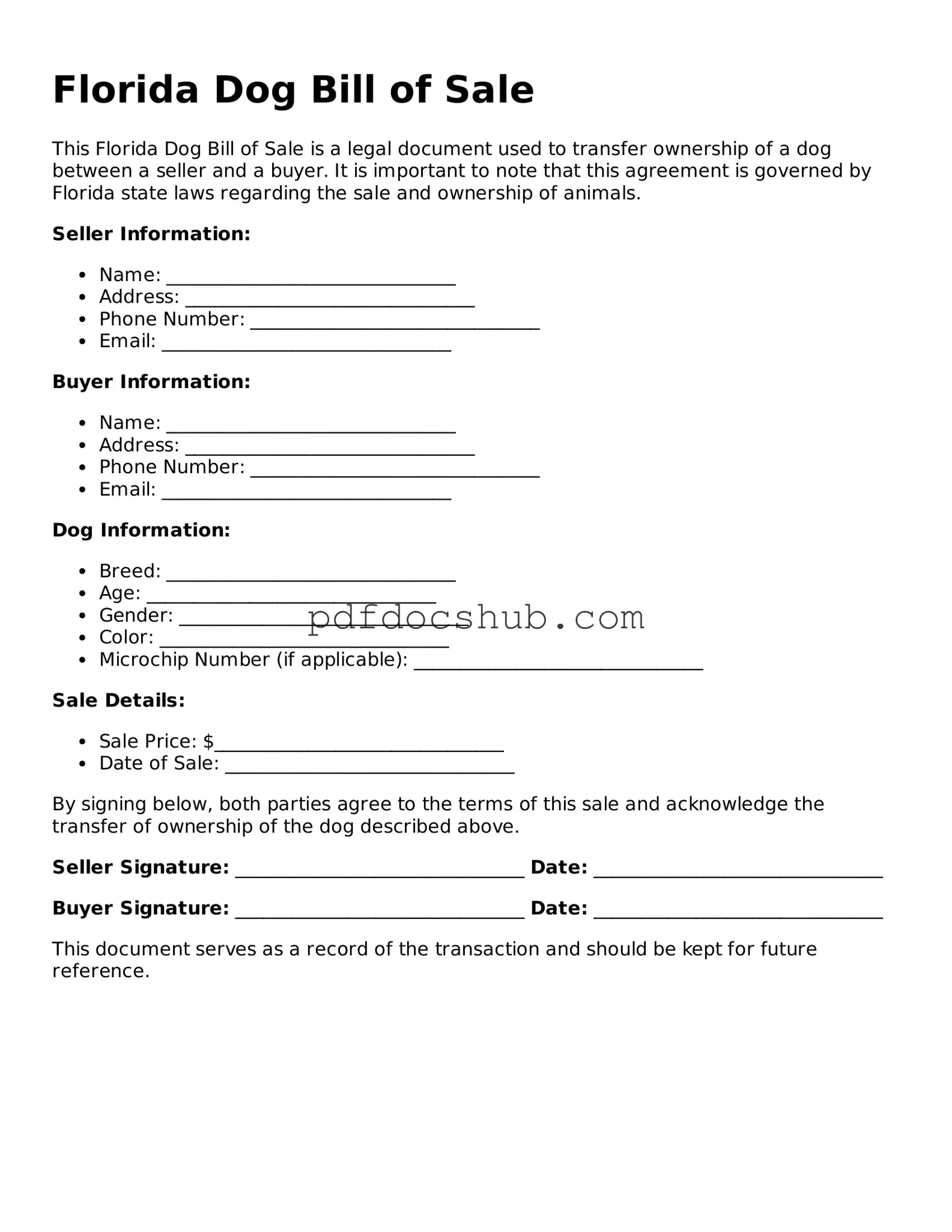 Attorney-Approved Florida Dog Bill of Sale Form
