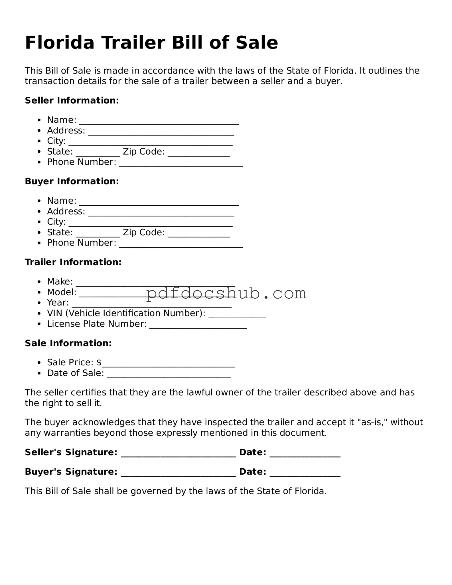 Attorney-Approved Florida Trailer Bill of Sale Form